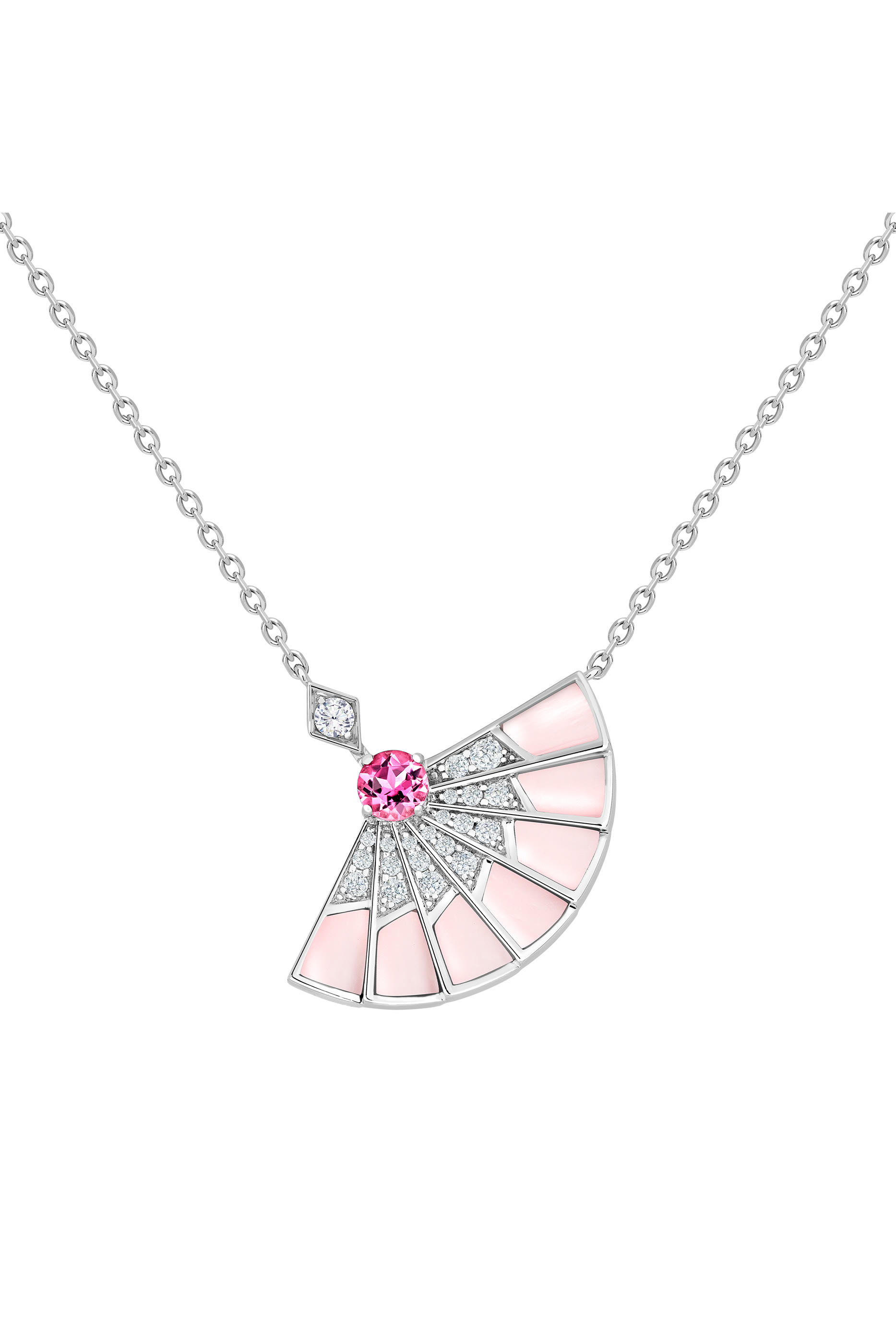 Fanfare Symphony Pendant, 18K White Gold with Pink Tourmaline, Diamonds & Pink Opal