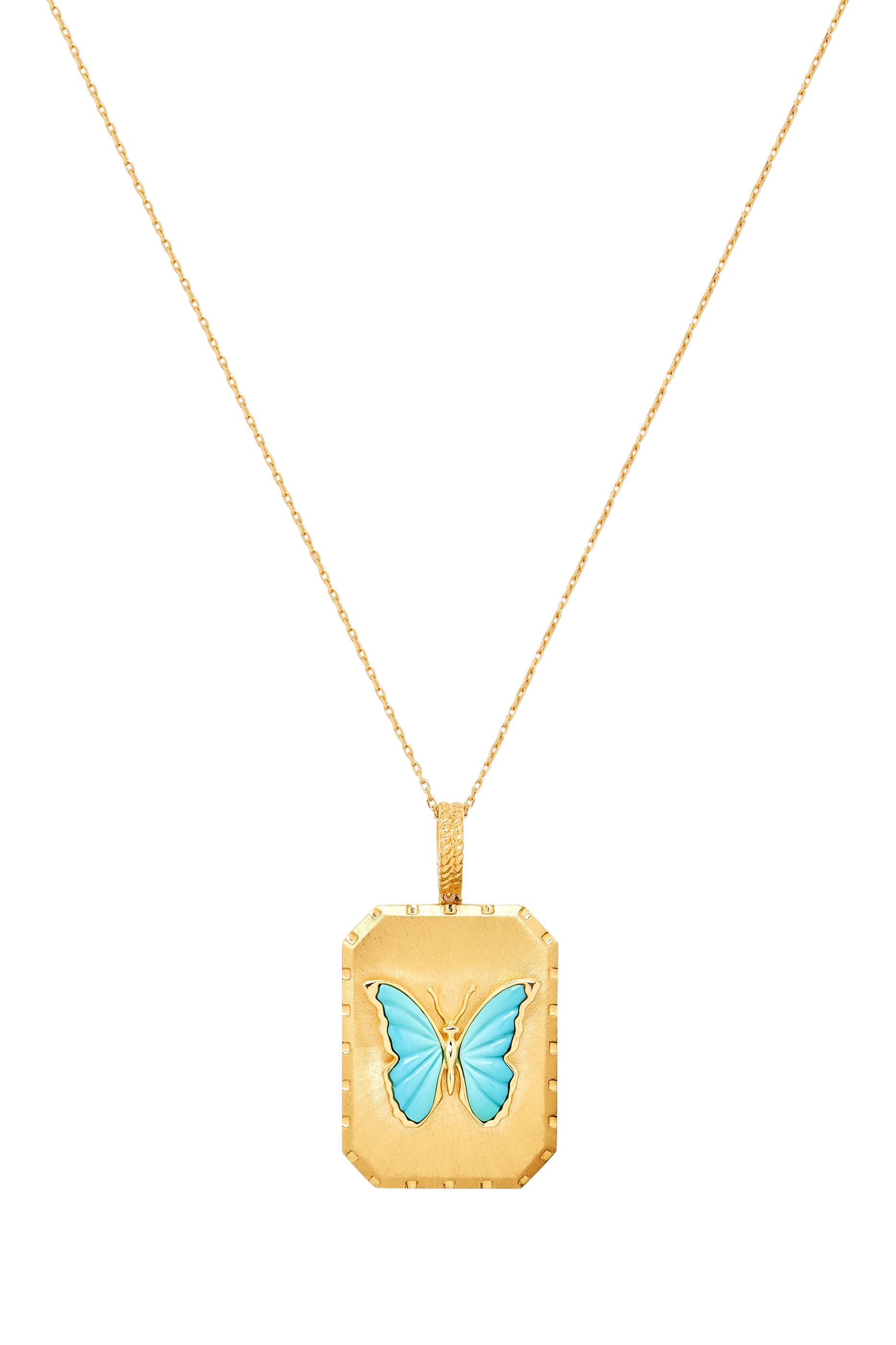 Butterfly Brushed Charm, 18K Yellow Gold & Turquoise