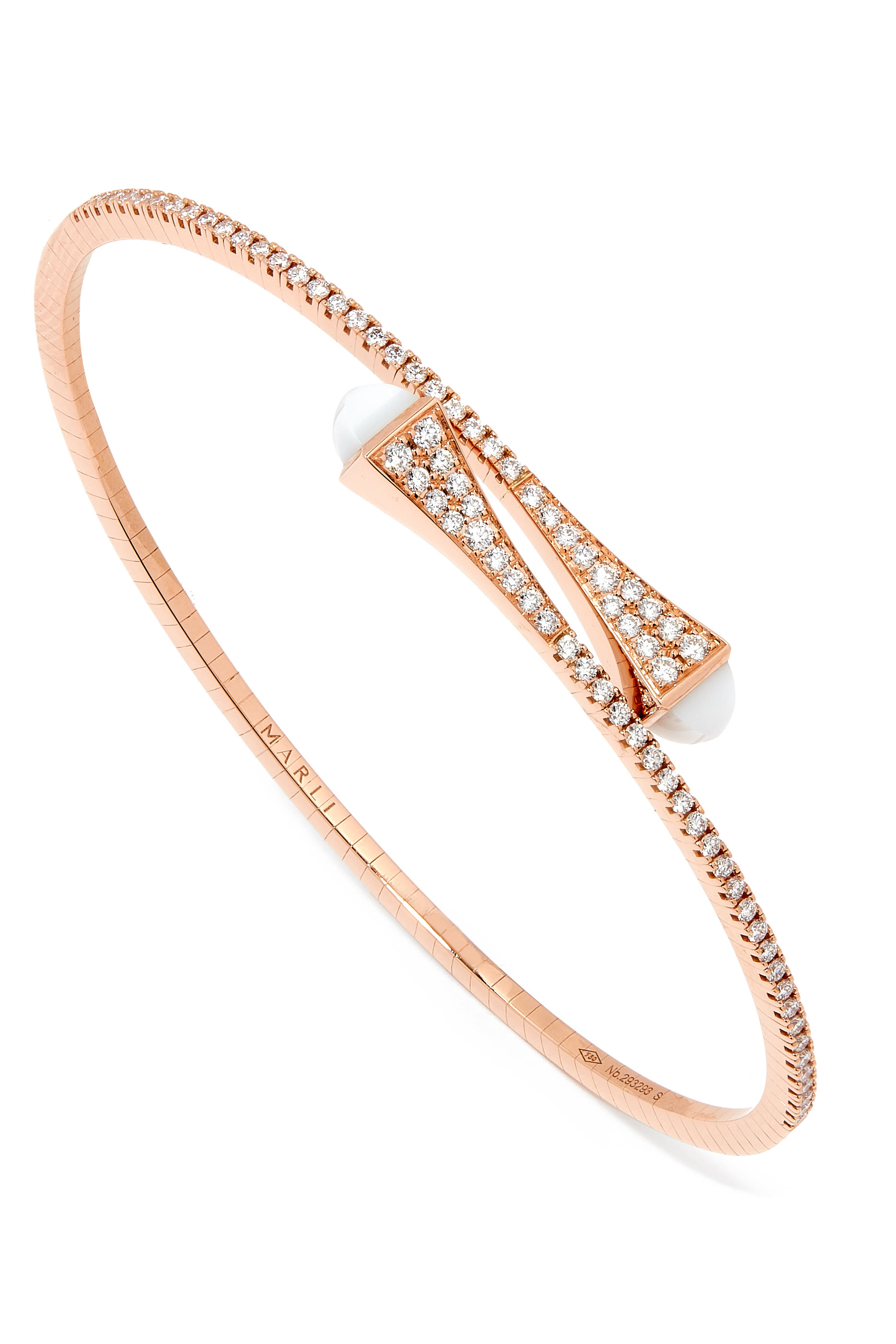 Cleo Slim Bangle, 18k Pink Gold with White Agate & Diamonds