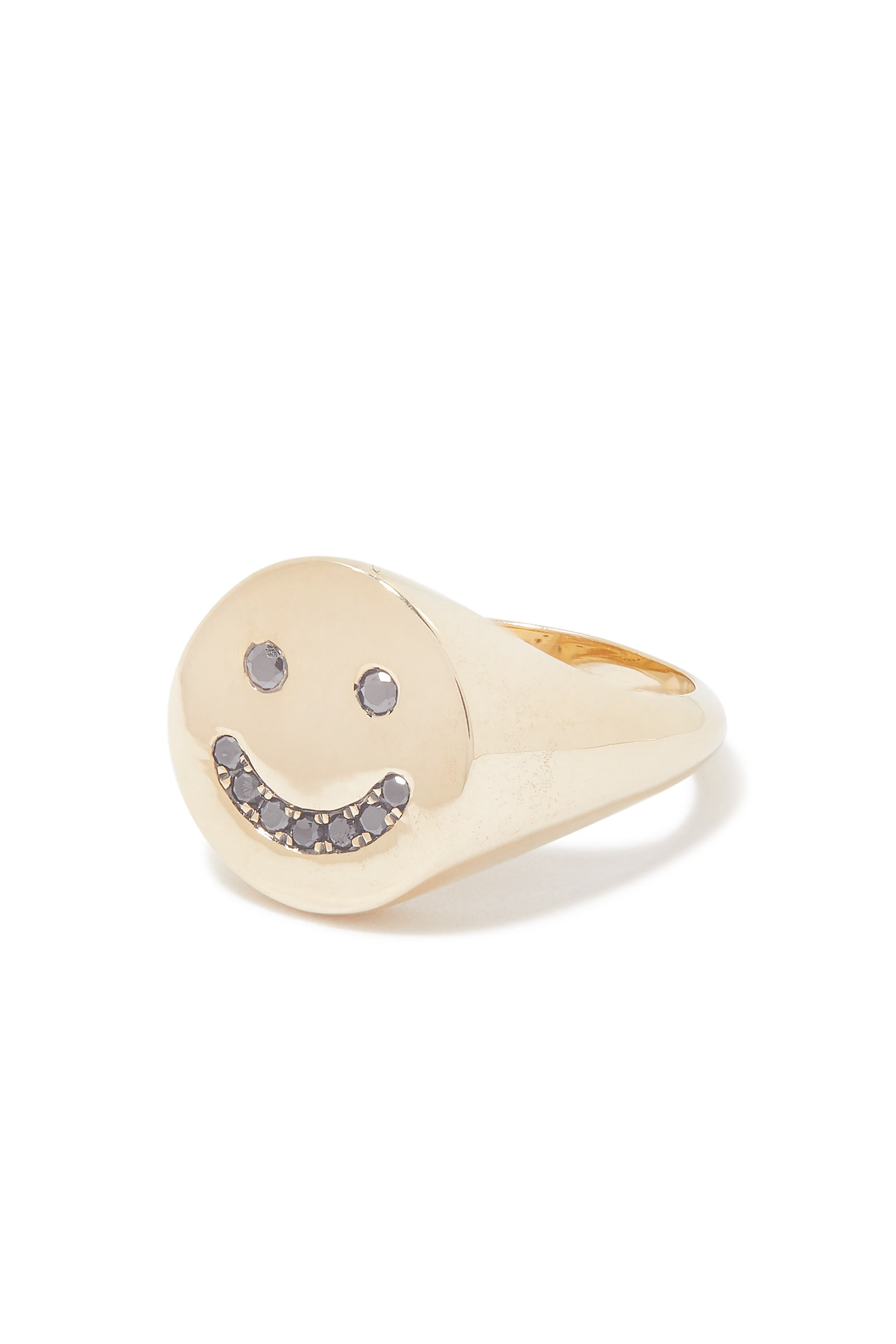 Smiley Black Diamond Signet Ring