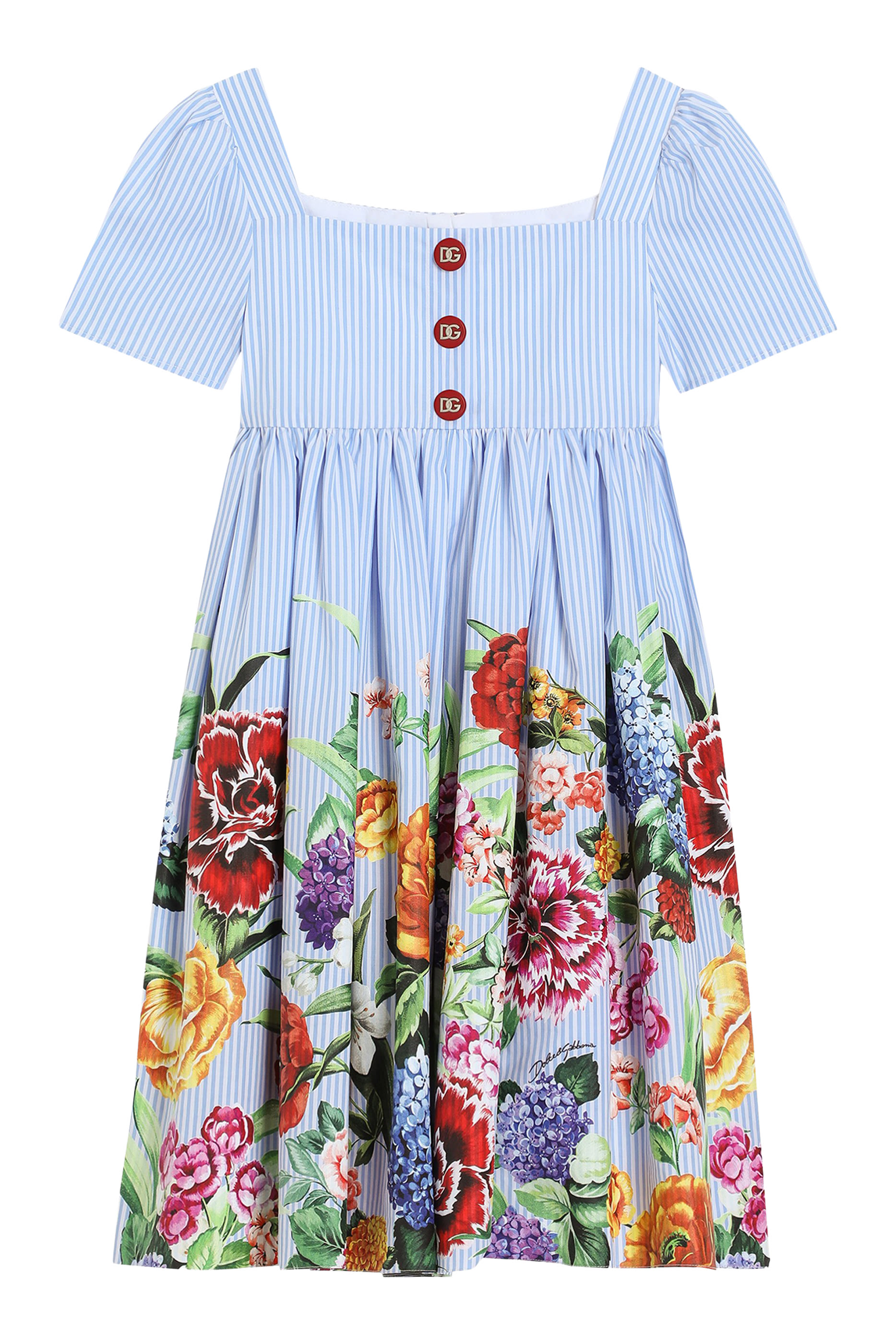 Kids Stripe Poplin Dress with Floral Print