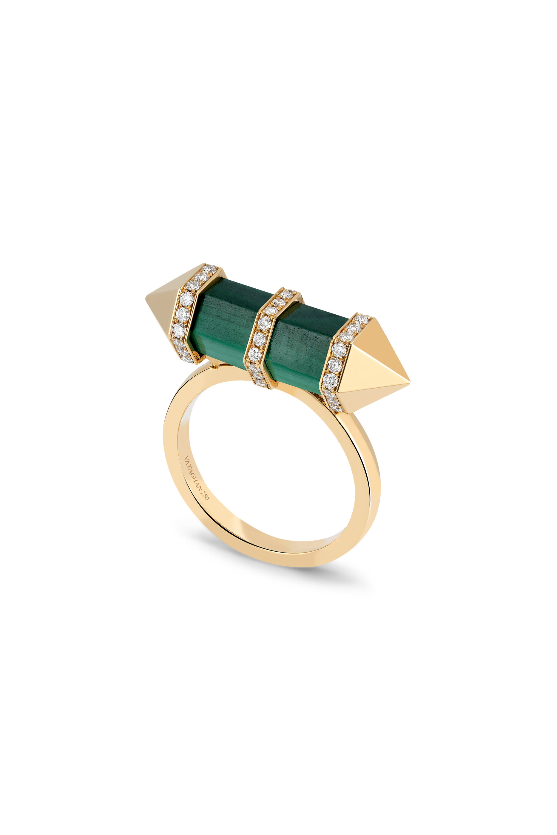 Chakra Medium Horizontal Ring, 18k Yellow Gold with Diamonds & Malachite