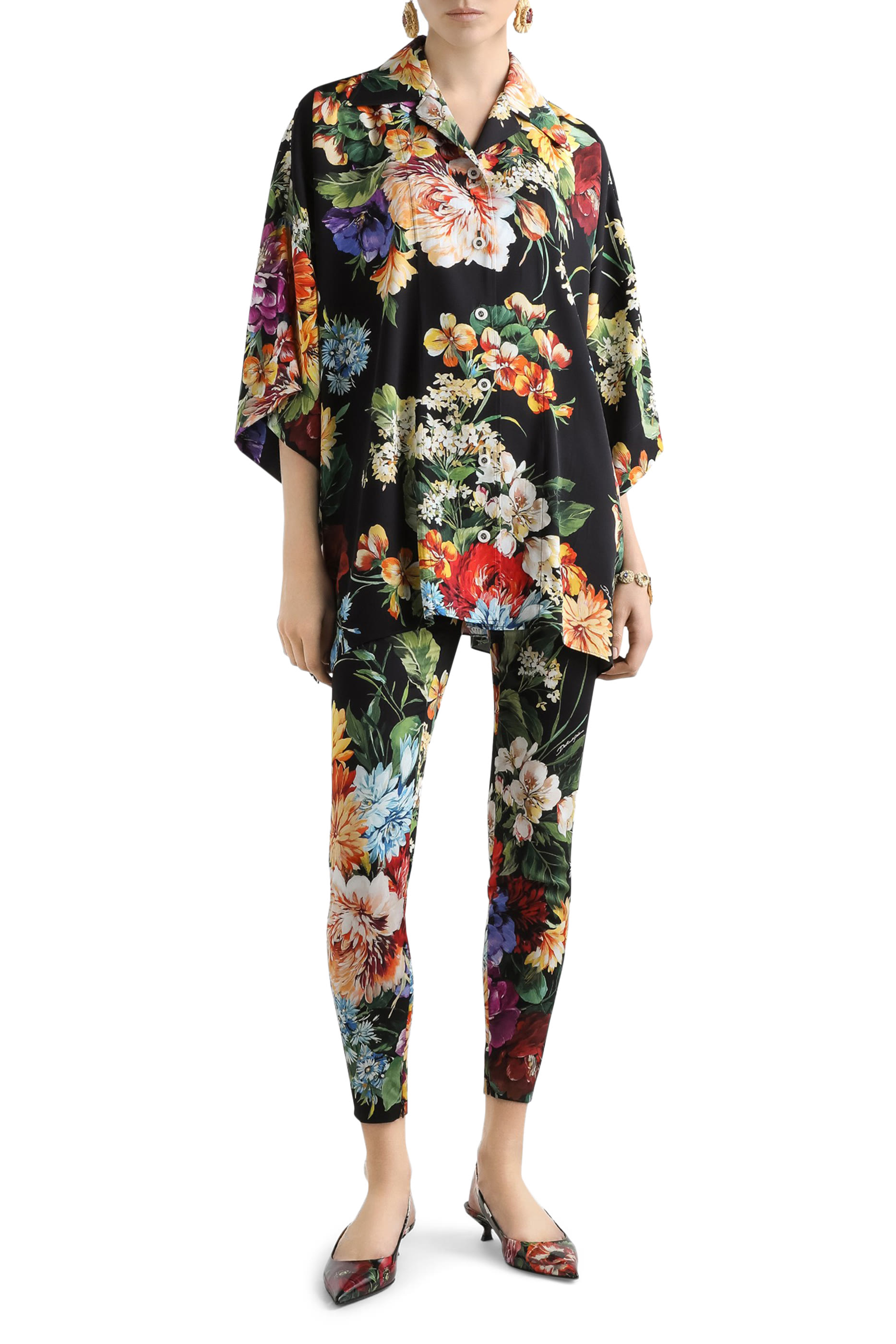 Floral-Print Charmeuse Shirt