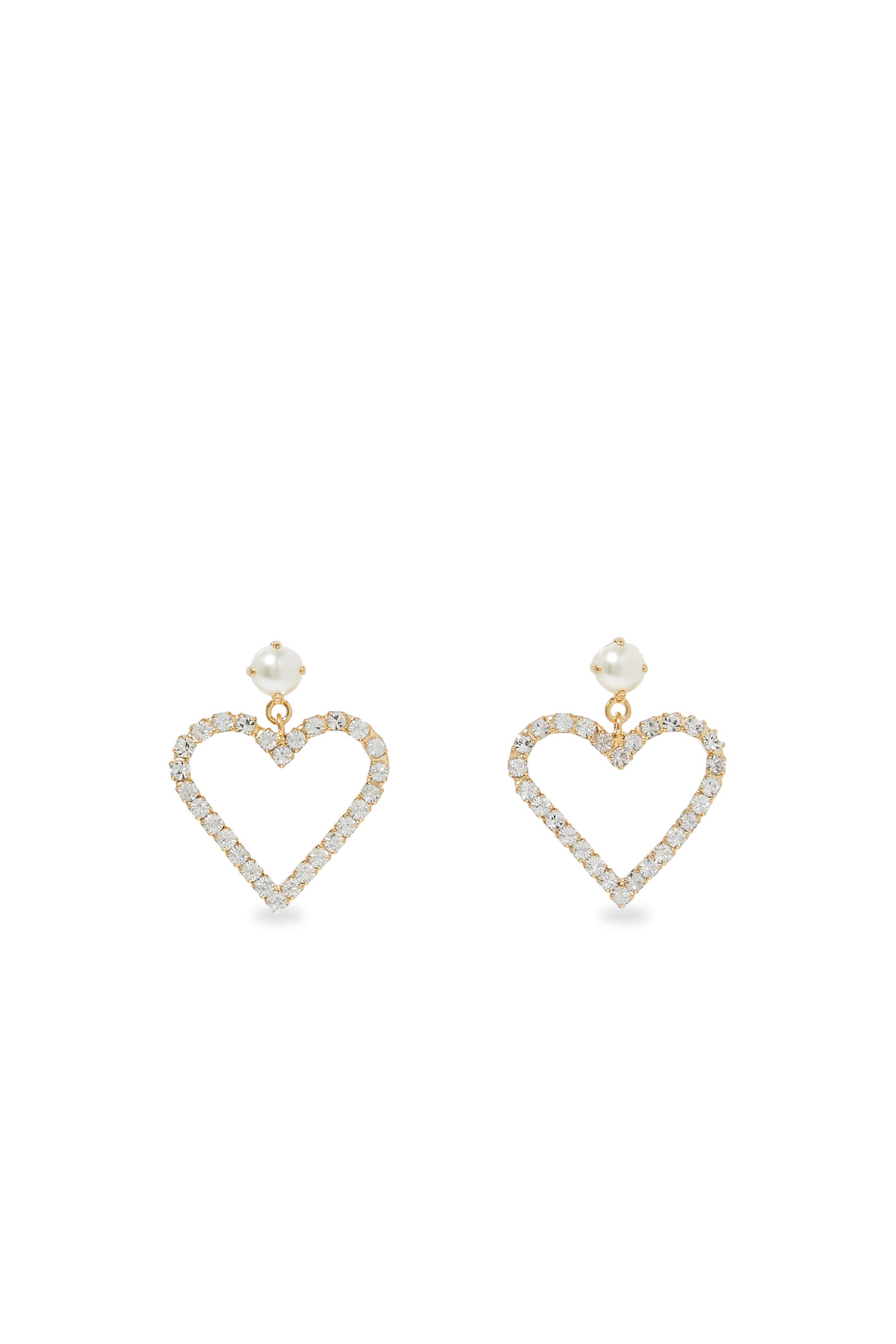 Heart to Heart Earrings, 18k Gold Plating with Crystals & Pearls