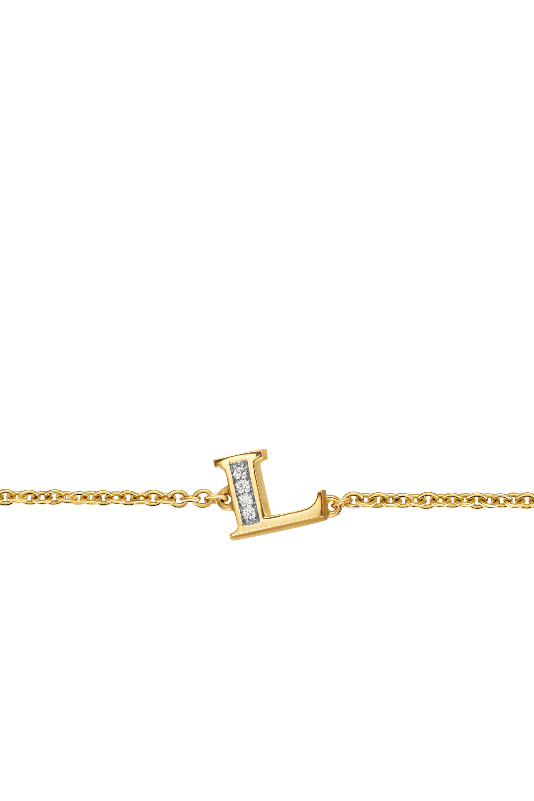 Petite Pav&eacute; Initial L Chain Bracelet, 18K Yellow Gold with Diamond