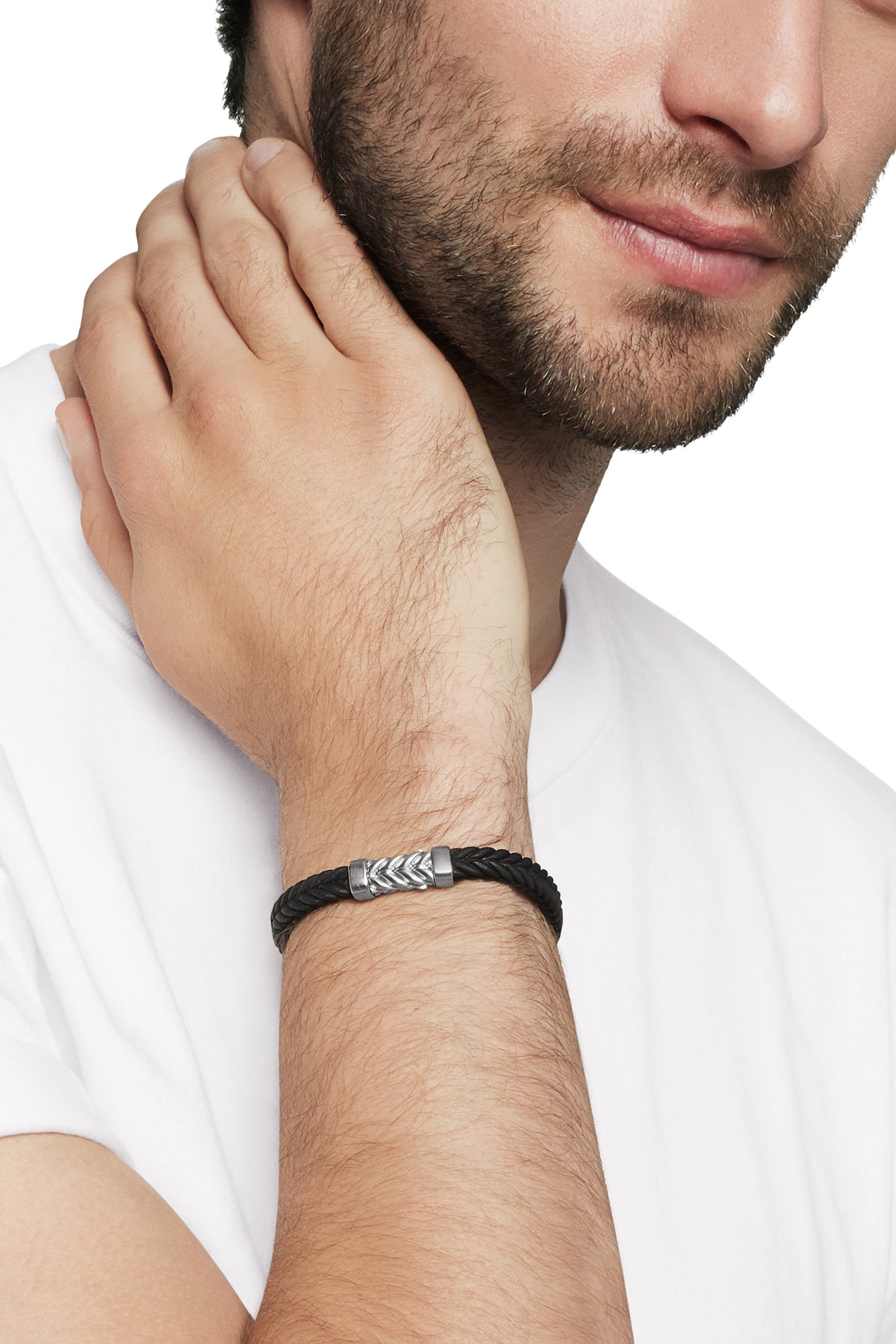 Chevron Bracelet,  Sterling Silver & Black Rubber