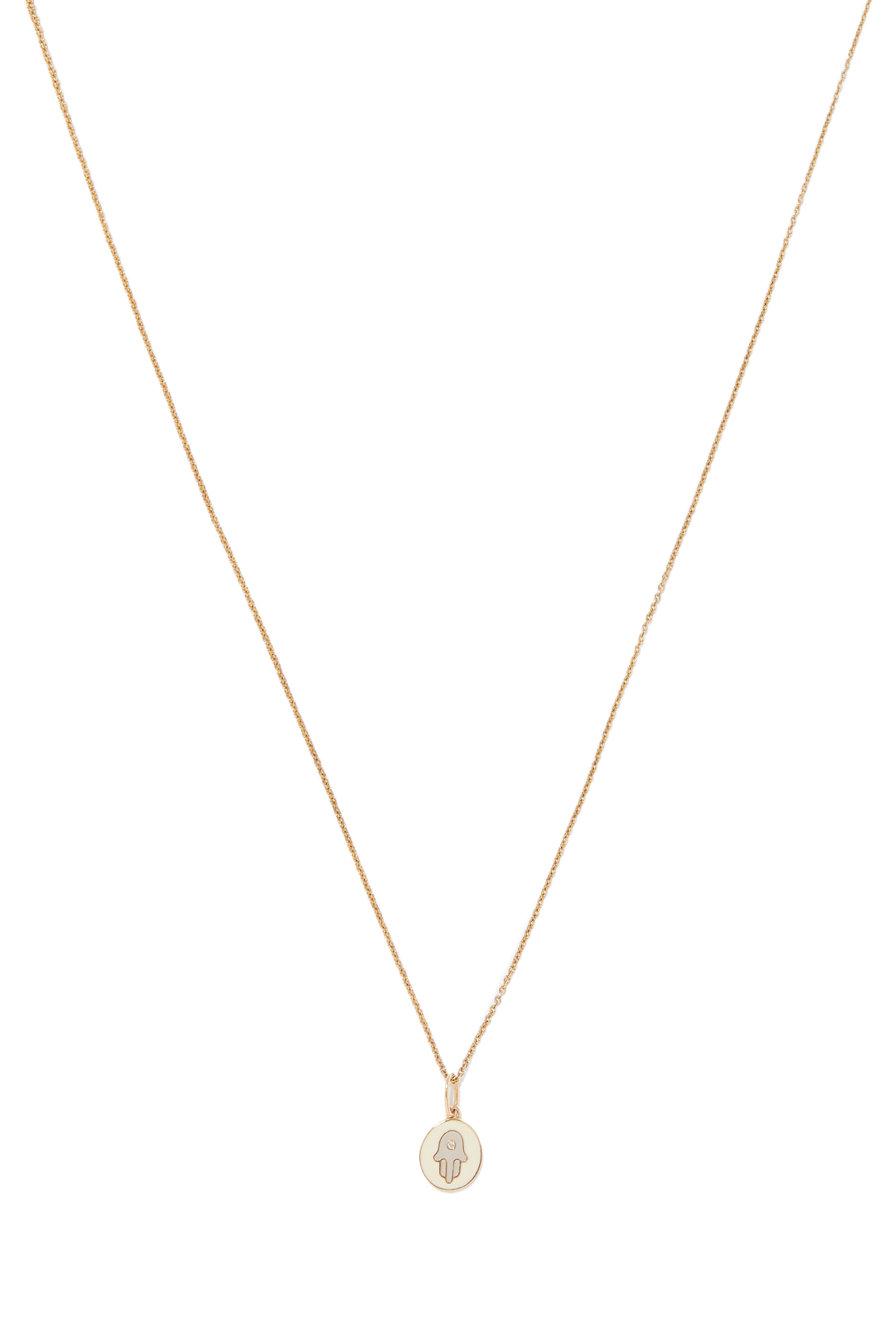 Kids Tiny Hamsa Medallion Necklace, 14k Gold and Enamel