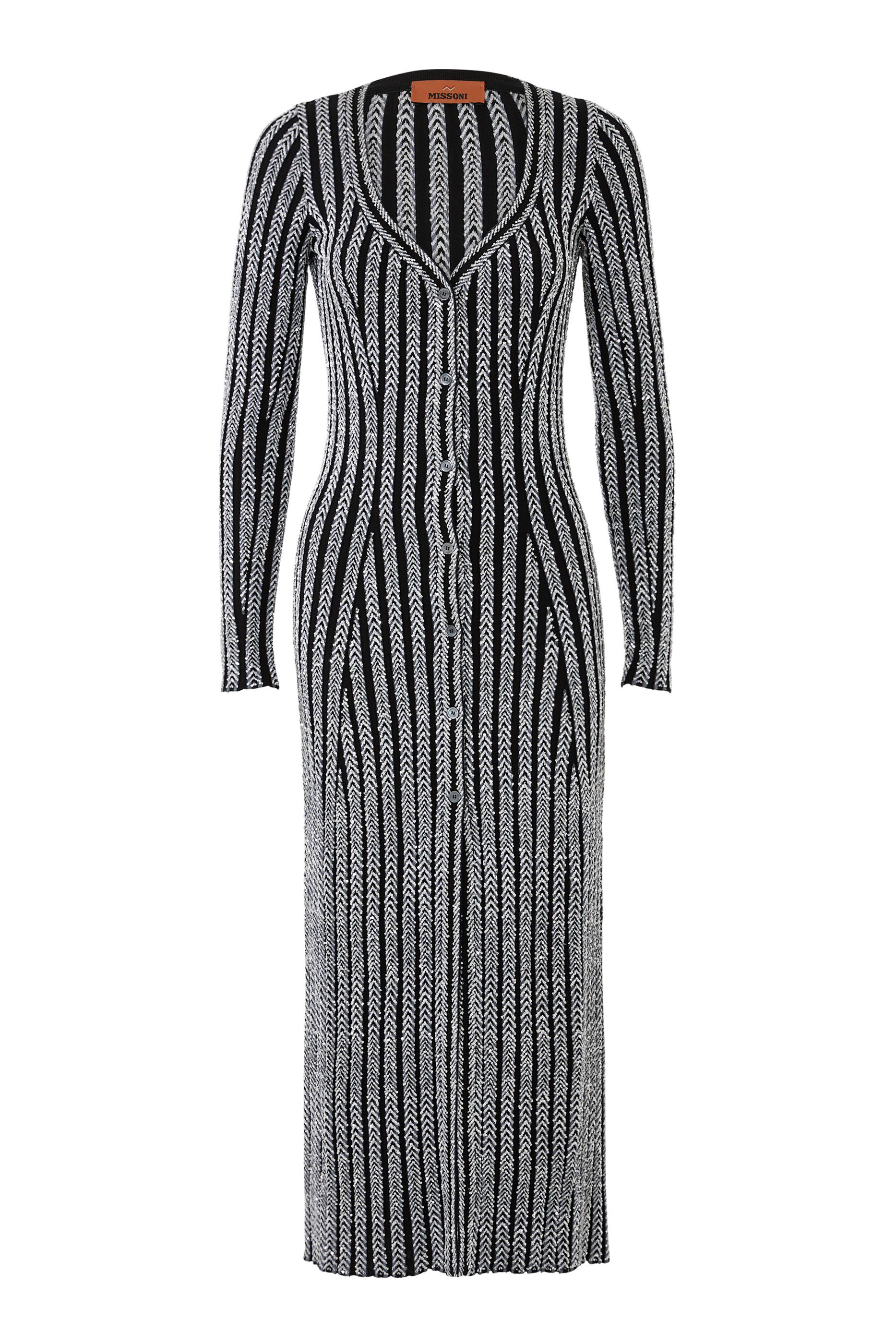 Solid Partialized Sequinned Knit Maxi Cardigan