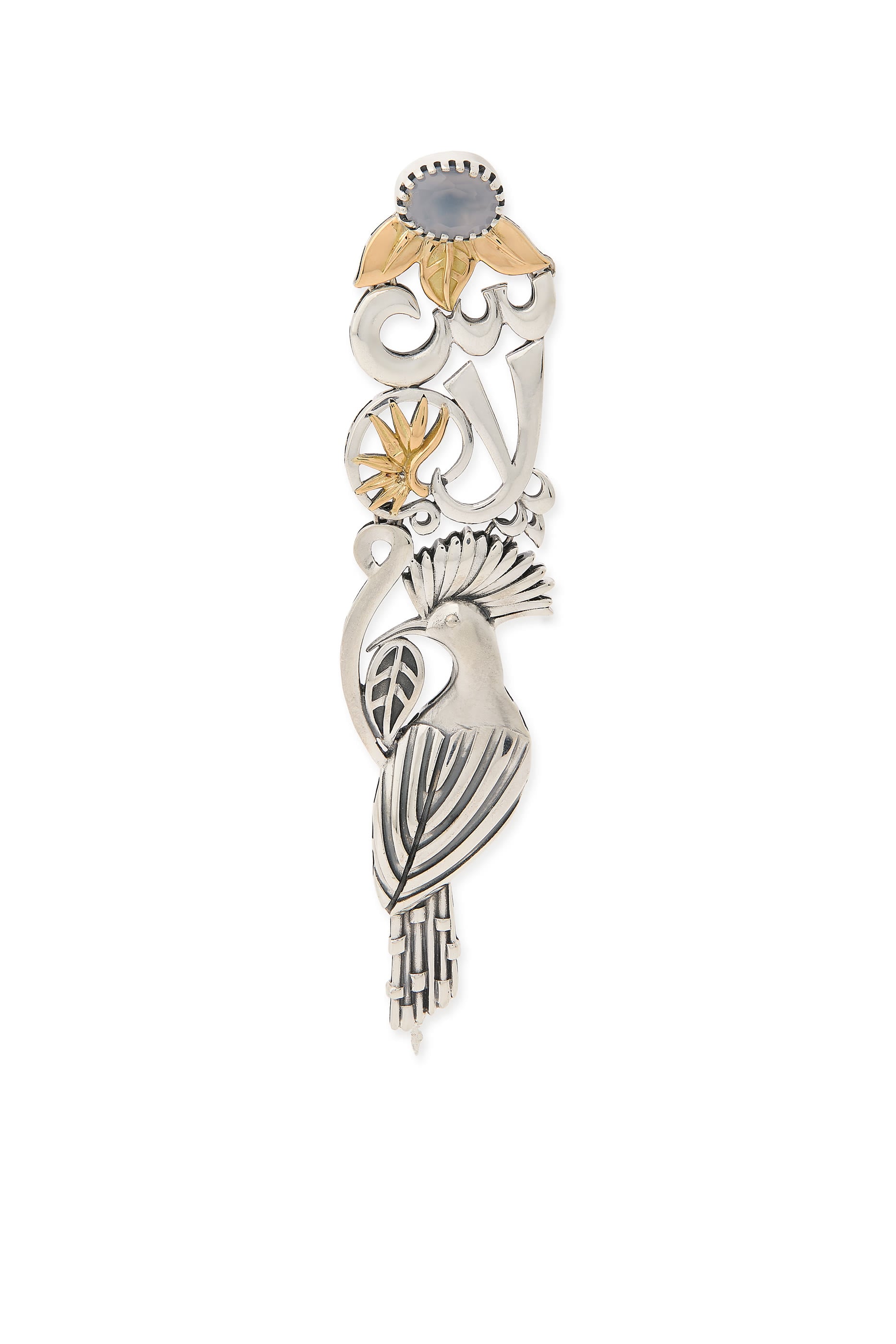  Wonders of Nature Chalcedony Peace and Wisdom Single Earring, 18K Yellow Gold & Sterling Silver