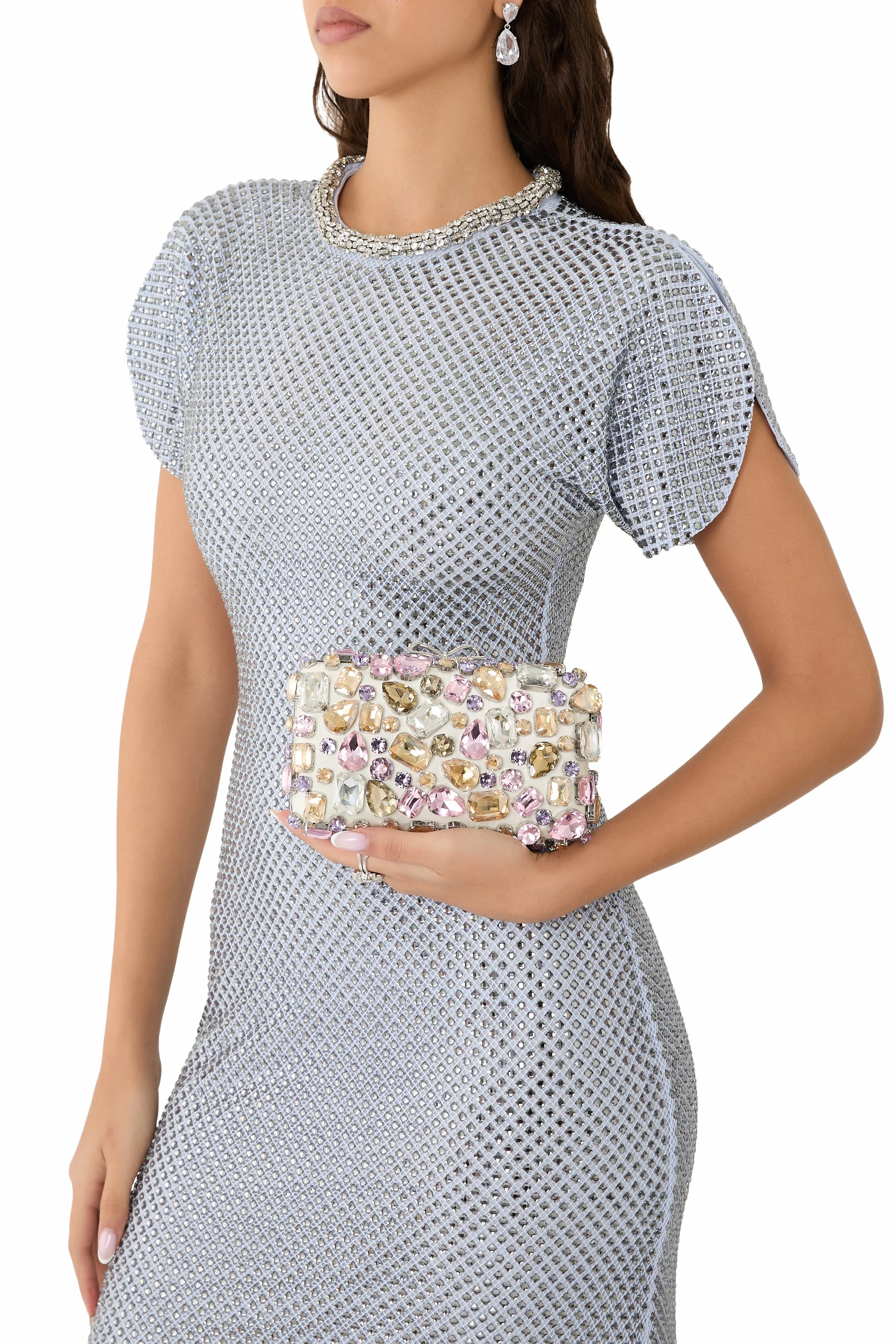 Multi Crystal Embellished Clutch Bag