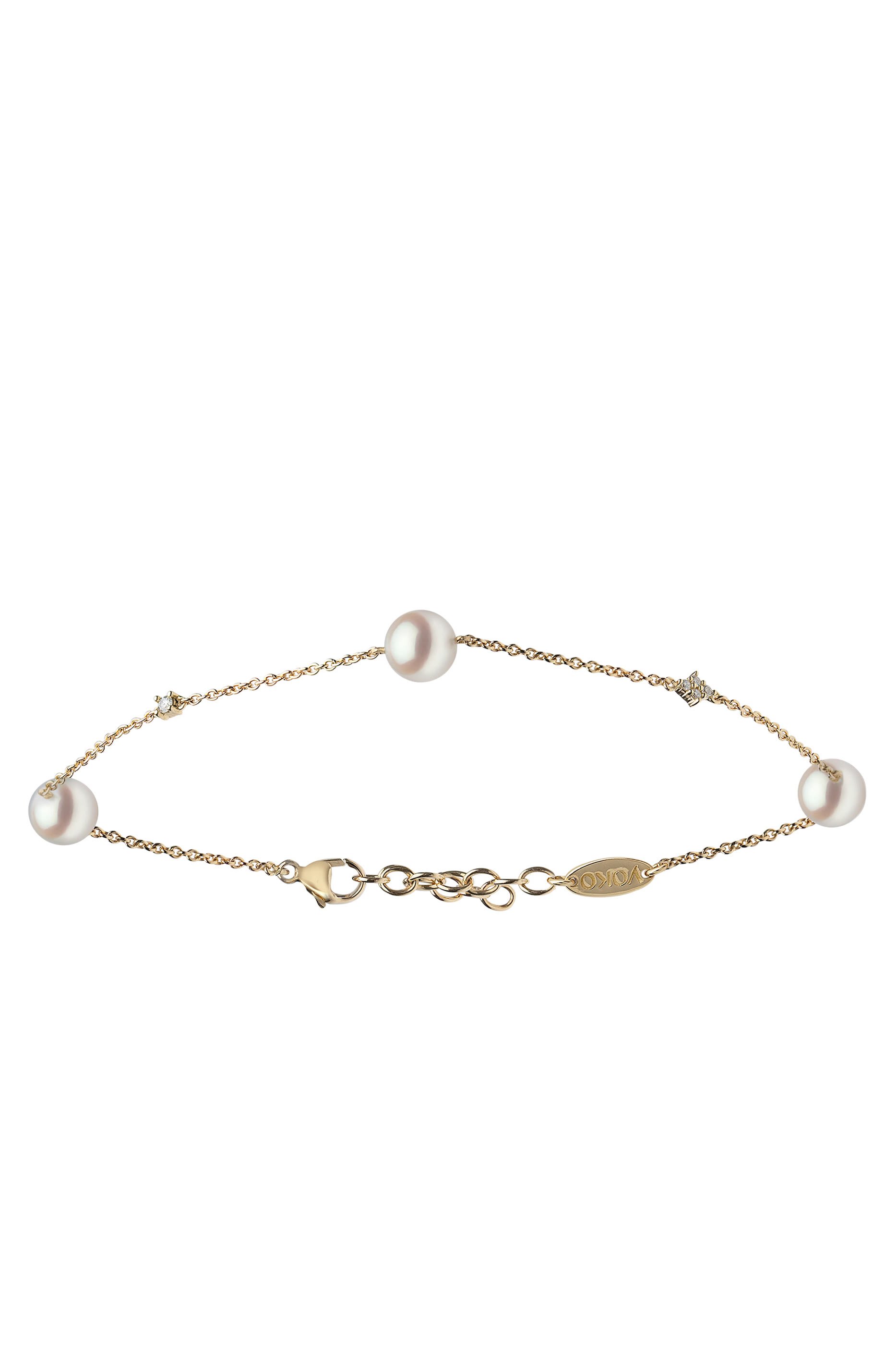 Classic Pearl And Diamond Bracelet, 18k Yellow Gold with Akoya Pearls & Diamonds