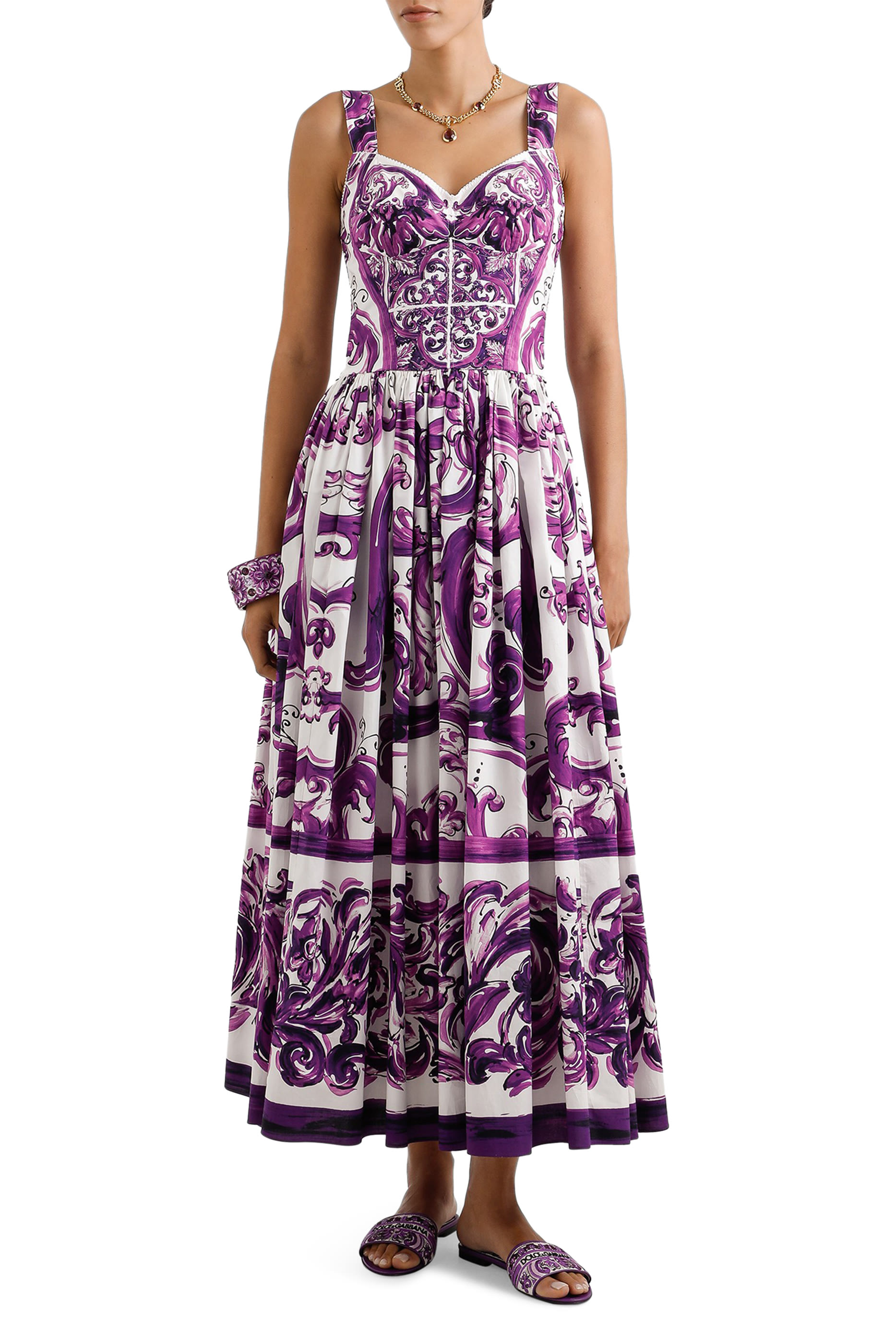 Majolica Print Long Poplin Dress