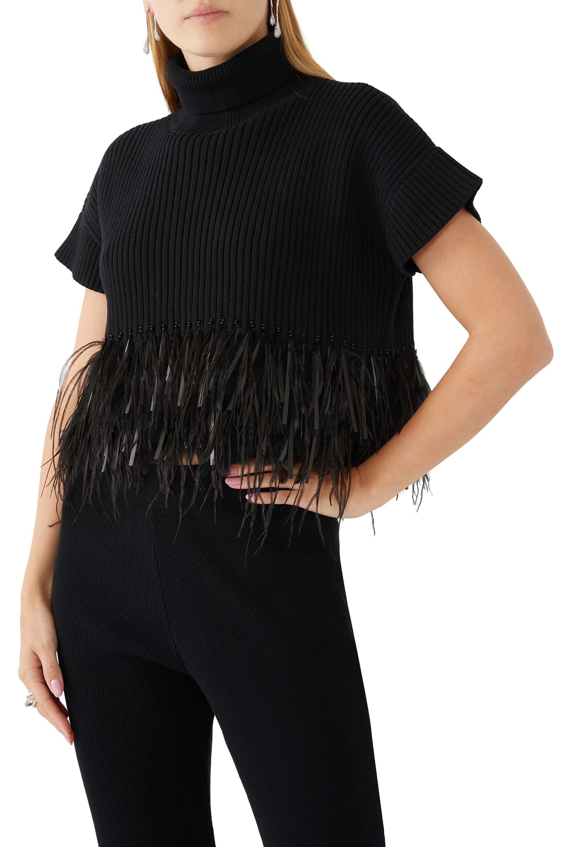 Feather Trim Cropped Top