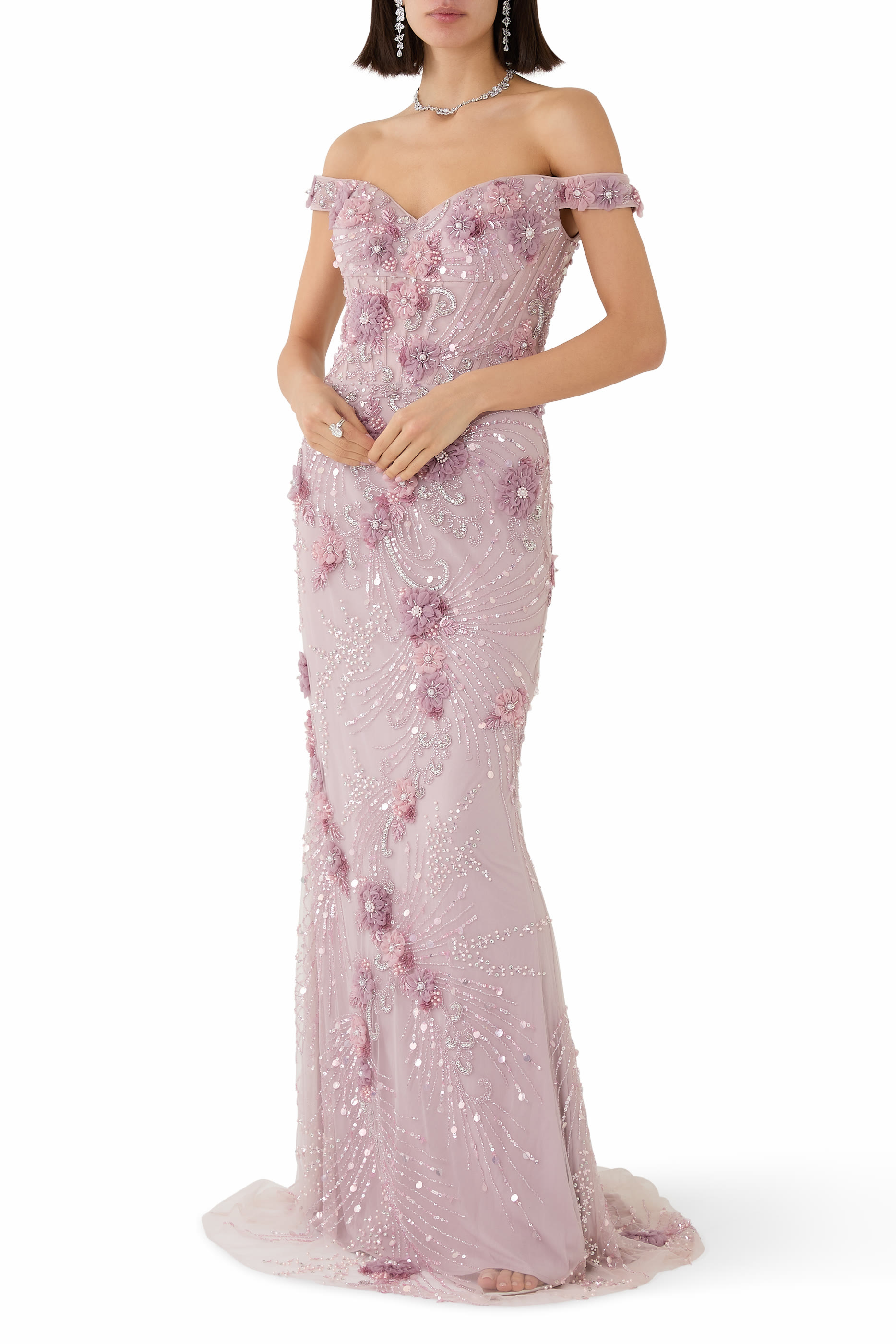 Off Shoulder Beaded Gown