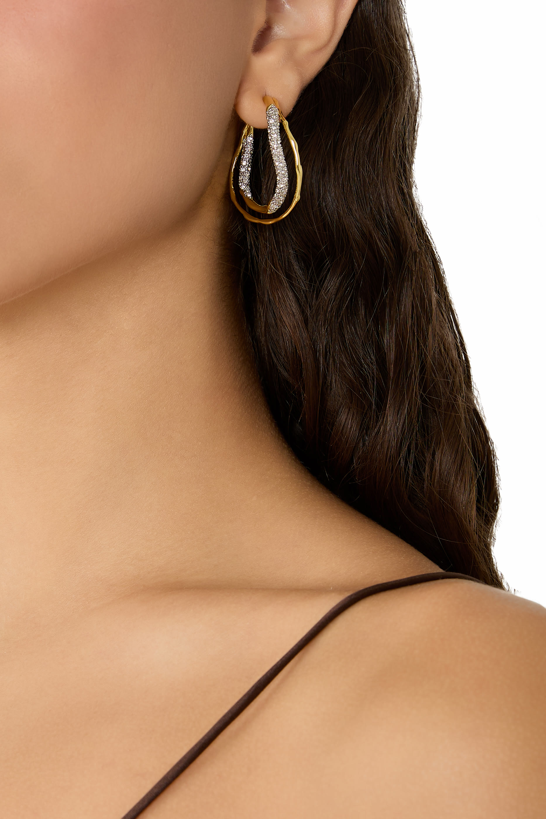 Solanales Gold Crystal Twist Hoop Earrings