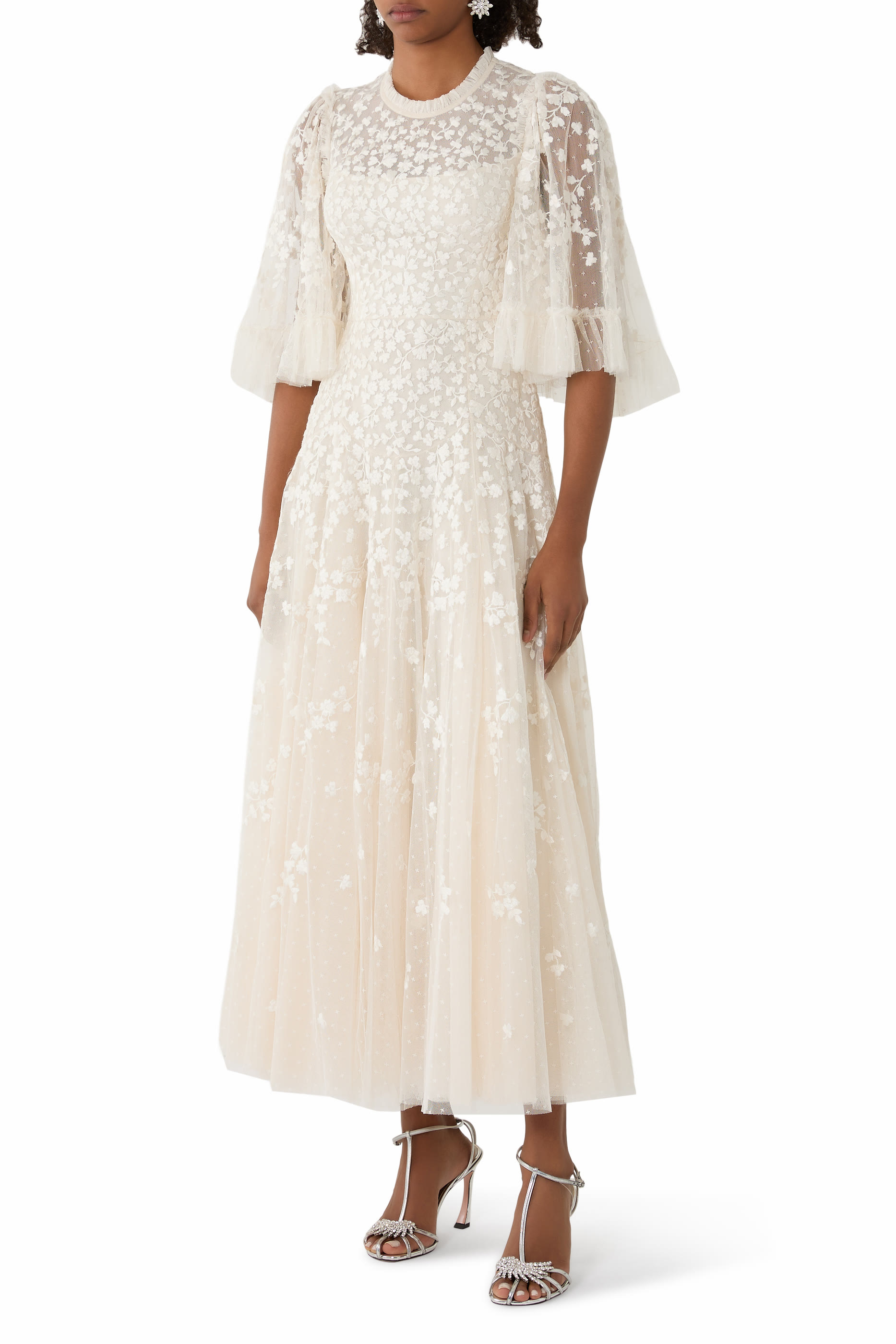 Scatter Blossom Round-Neck Ankle Gown