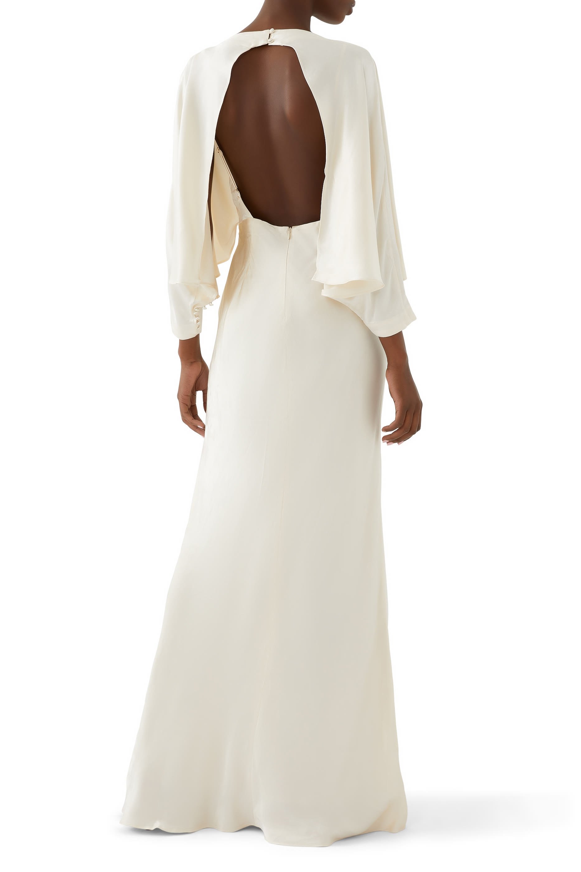 La Lune Open Back Curved Sleeve Maxi Dress