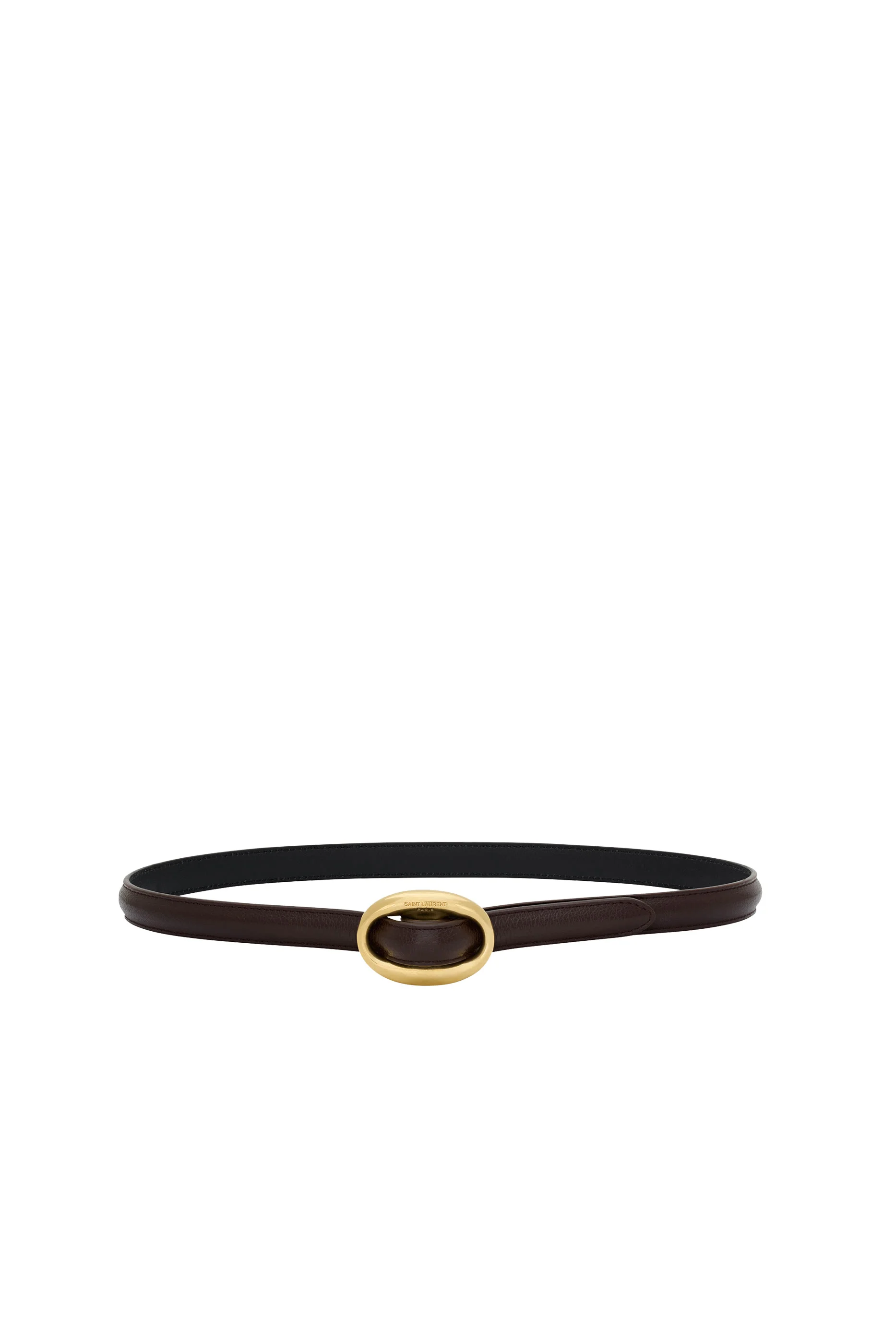 Oval Buckle Thin Belt in Smooth Leather