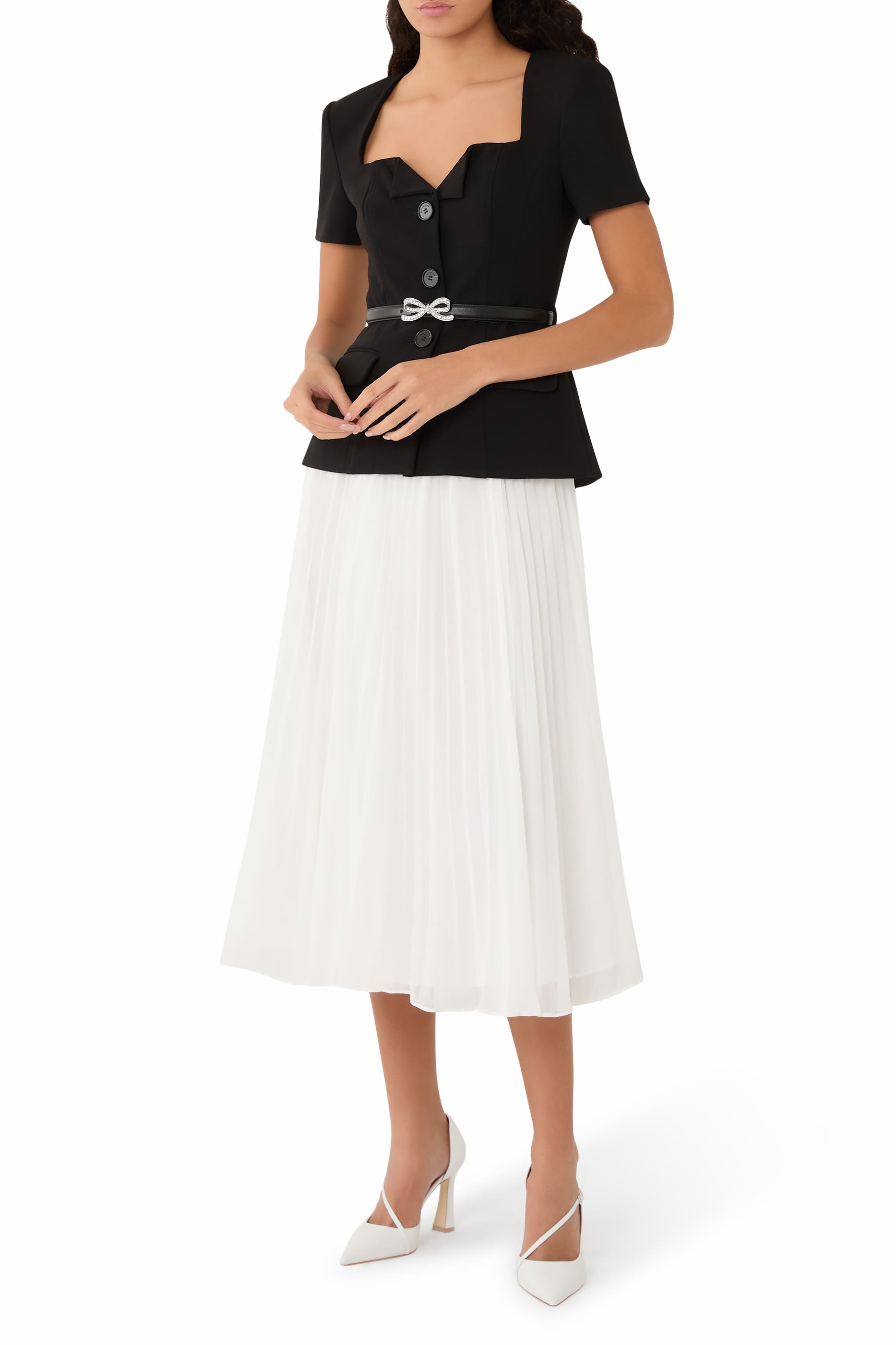 Tailored Contrast Chiffon Midi Dress