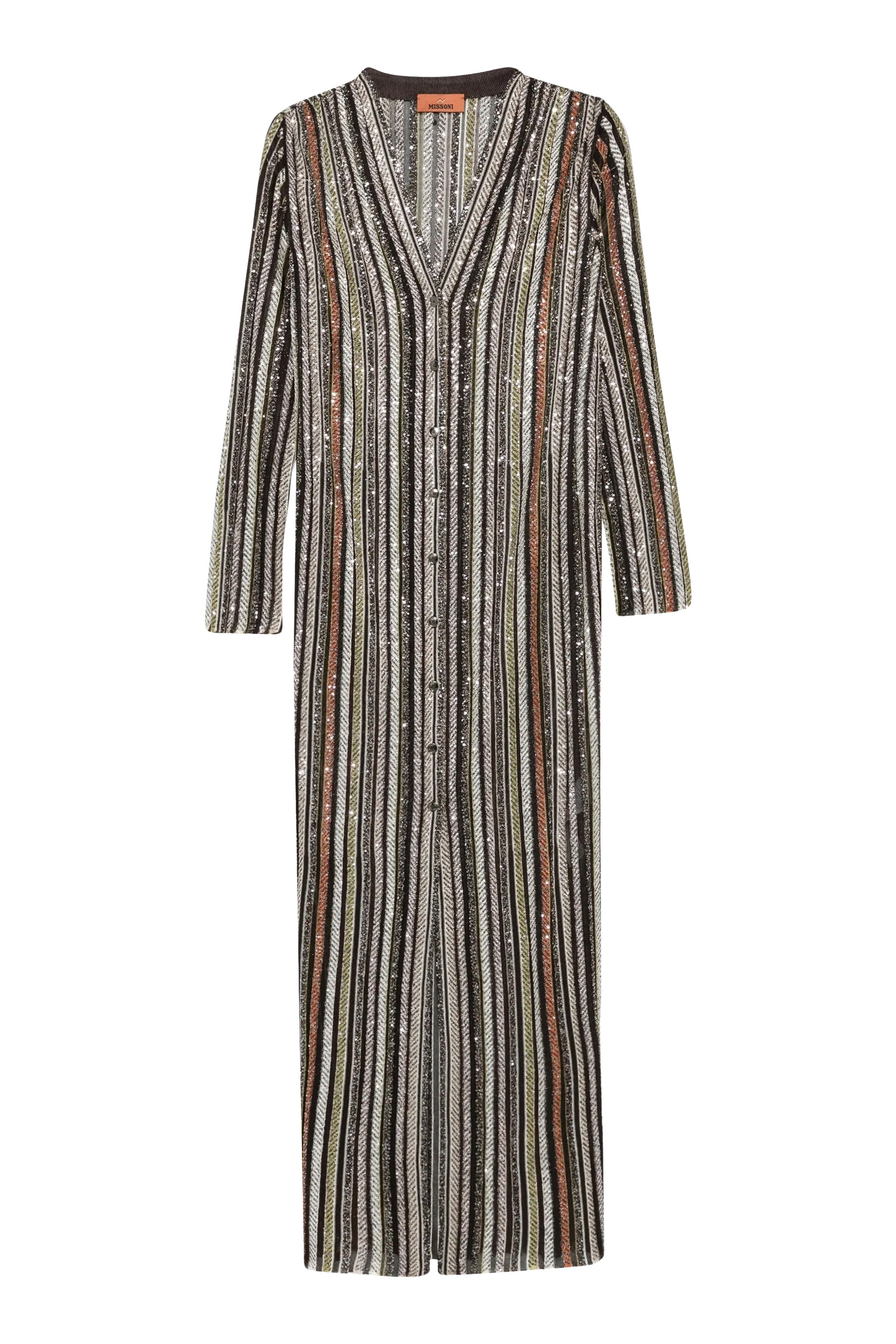  Long Cardigan in Herringbone Stripe Knit