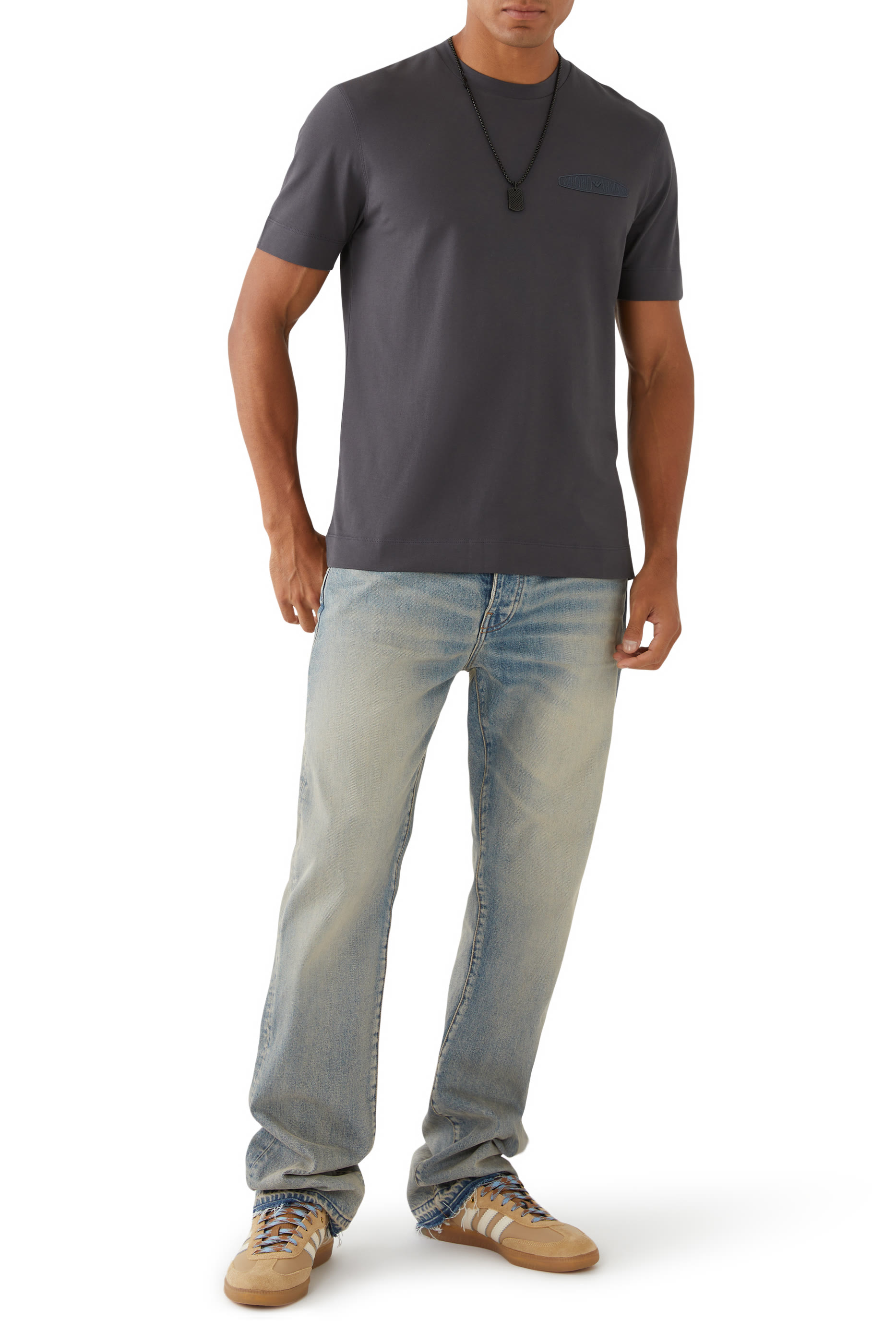 Micro EA Text Logo Embroidered T-Shirt