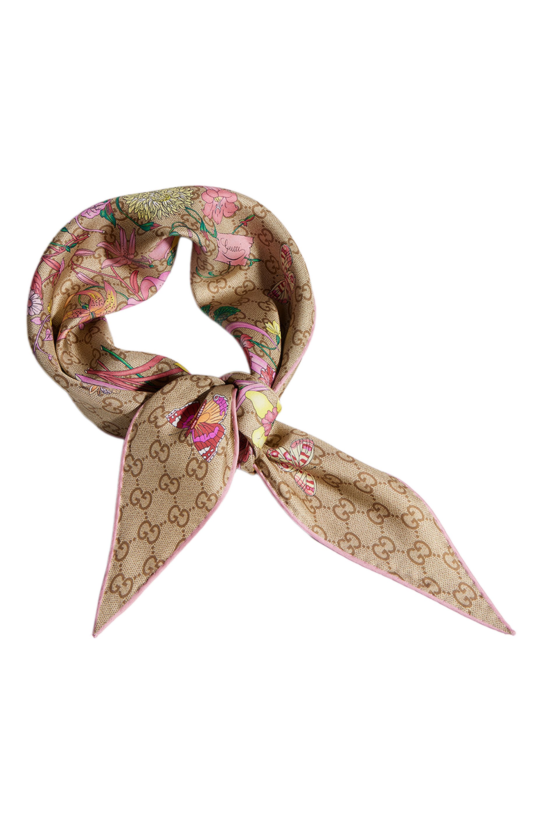 Printed GG Silk Twill Diamond Scarf 