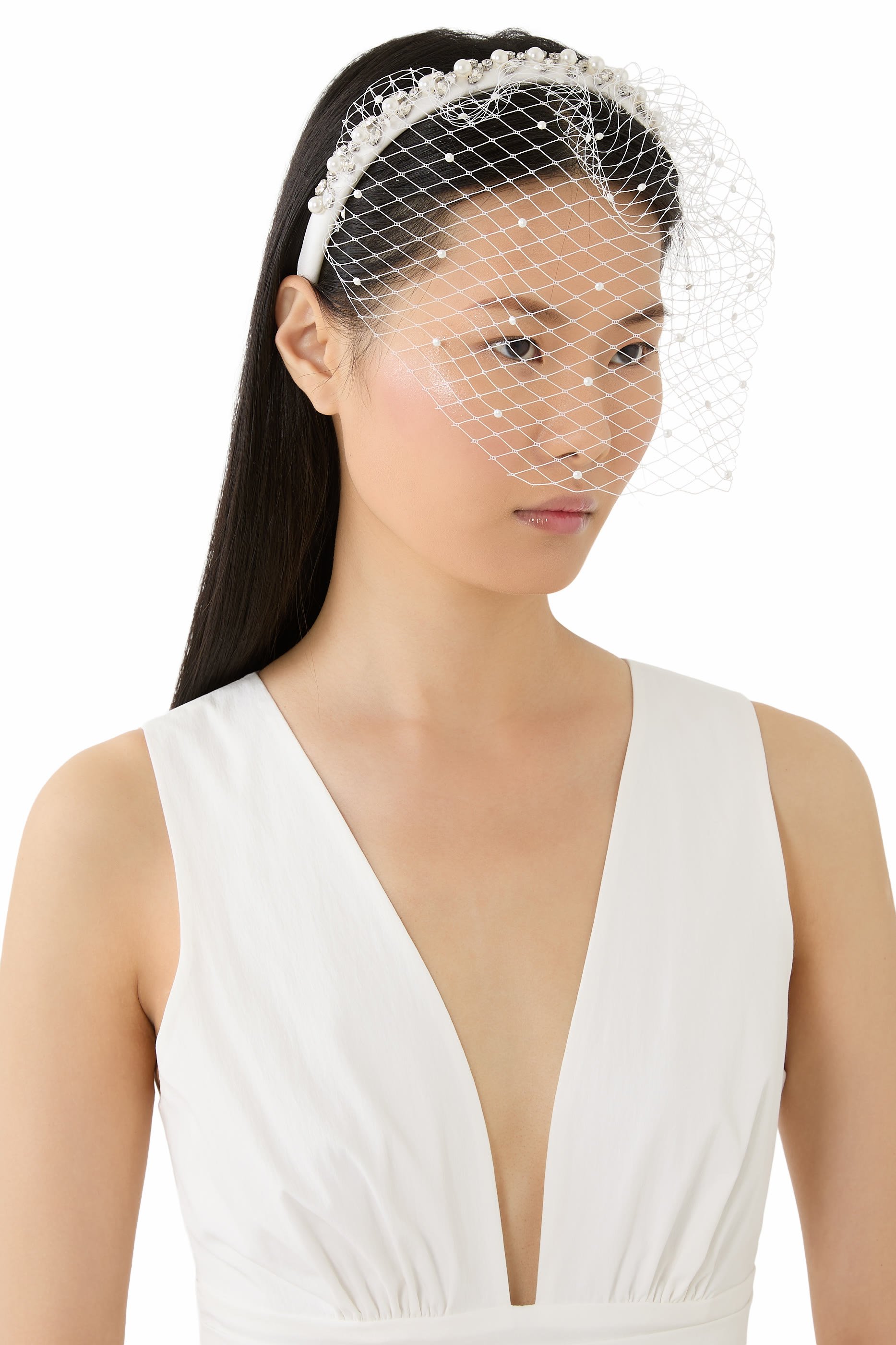 Pearl Embellished Veil Headband
