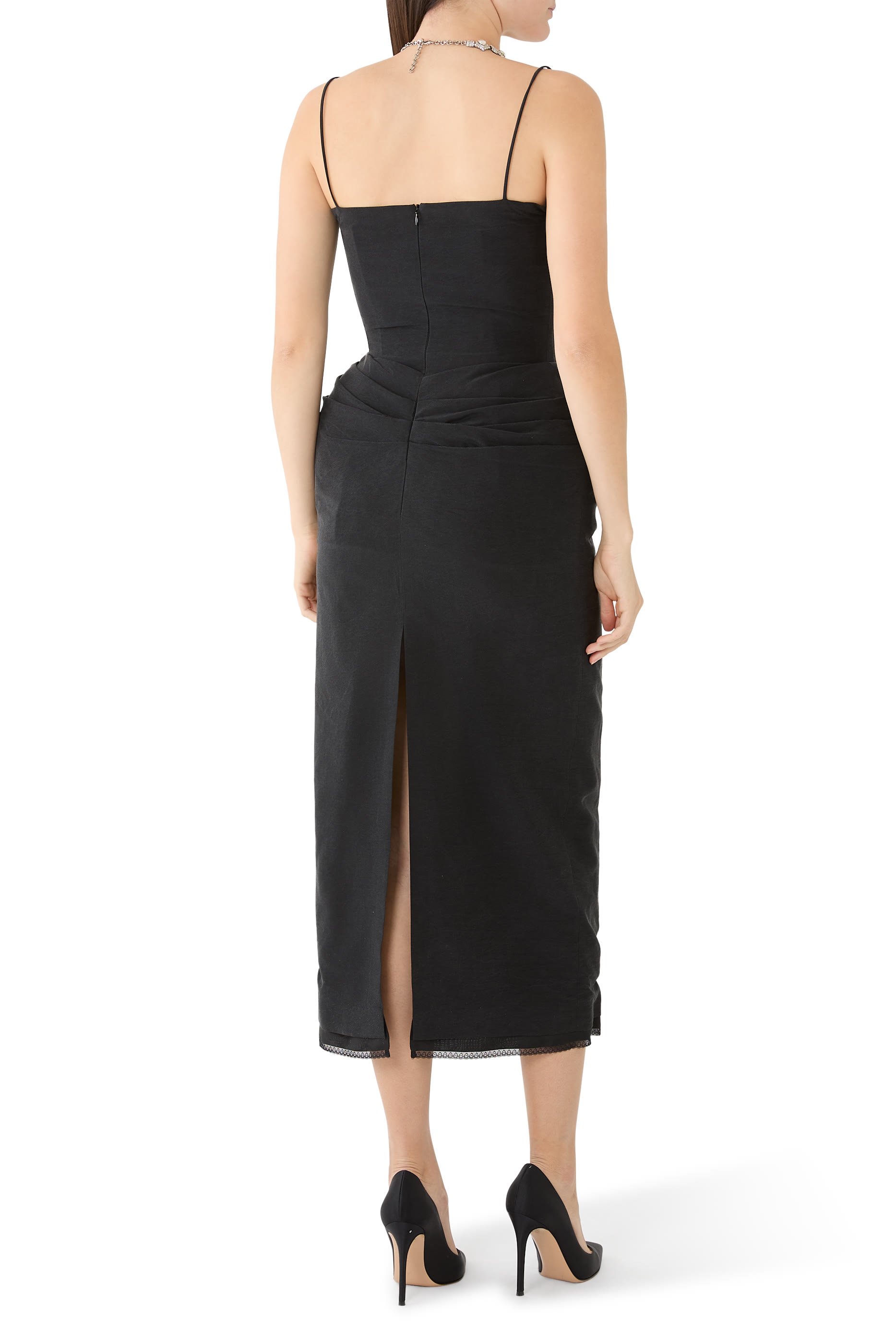  Midi Corset Dress with Lace Neckline