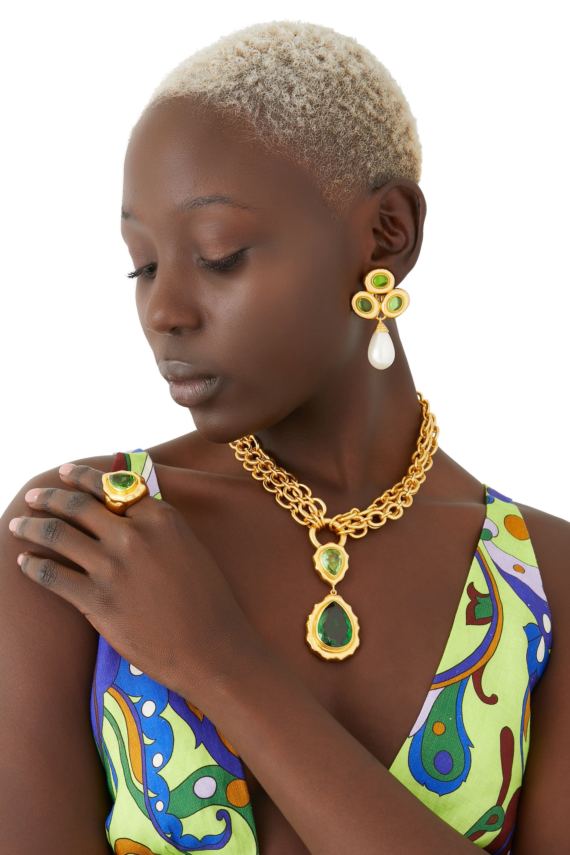 Paulina Ring, 24k Gold-Plated Brass & Green Peridot Quartz