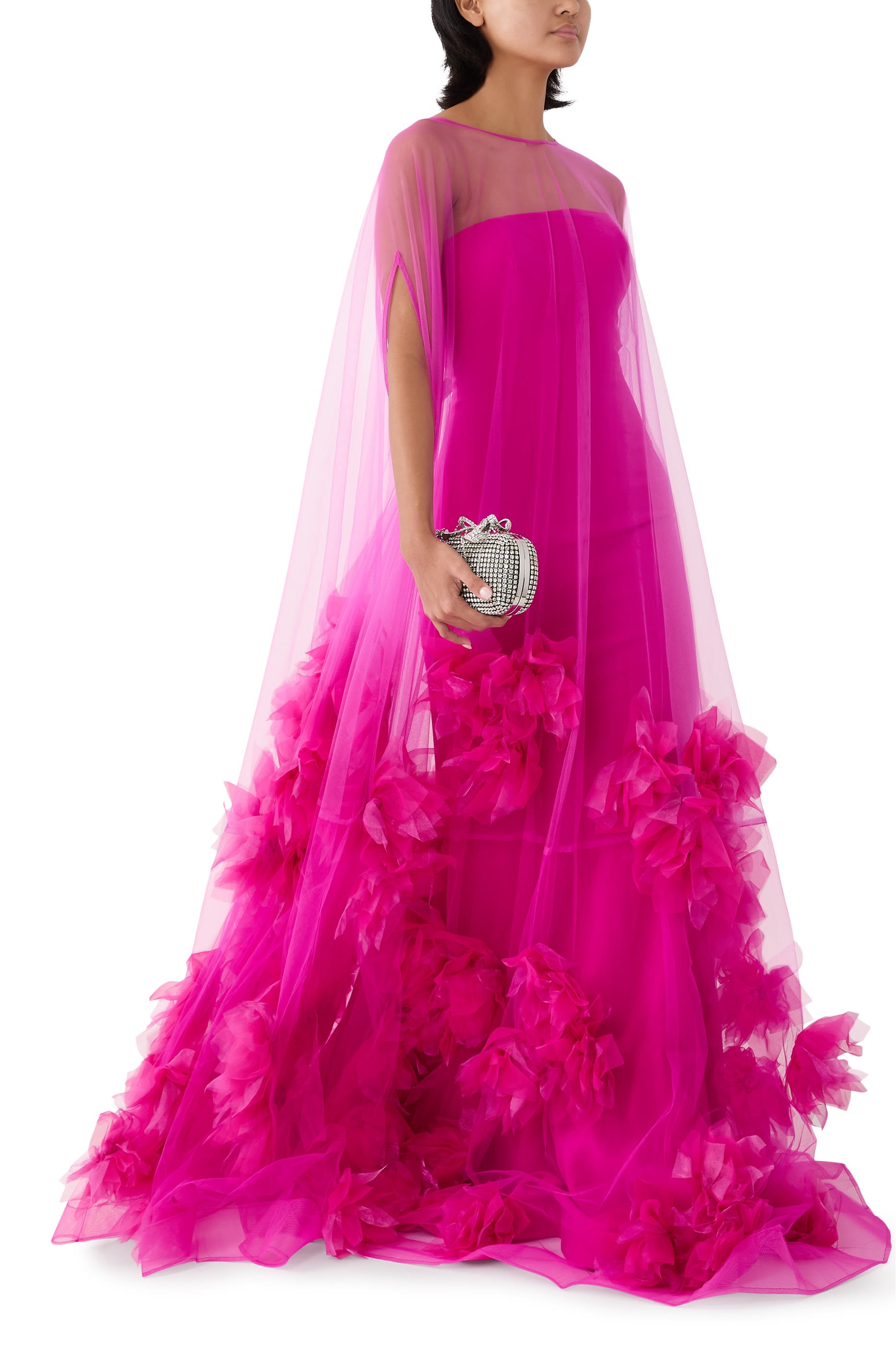 Tulle Strapless Gown with Floral Appliqu&eacute;s