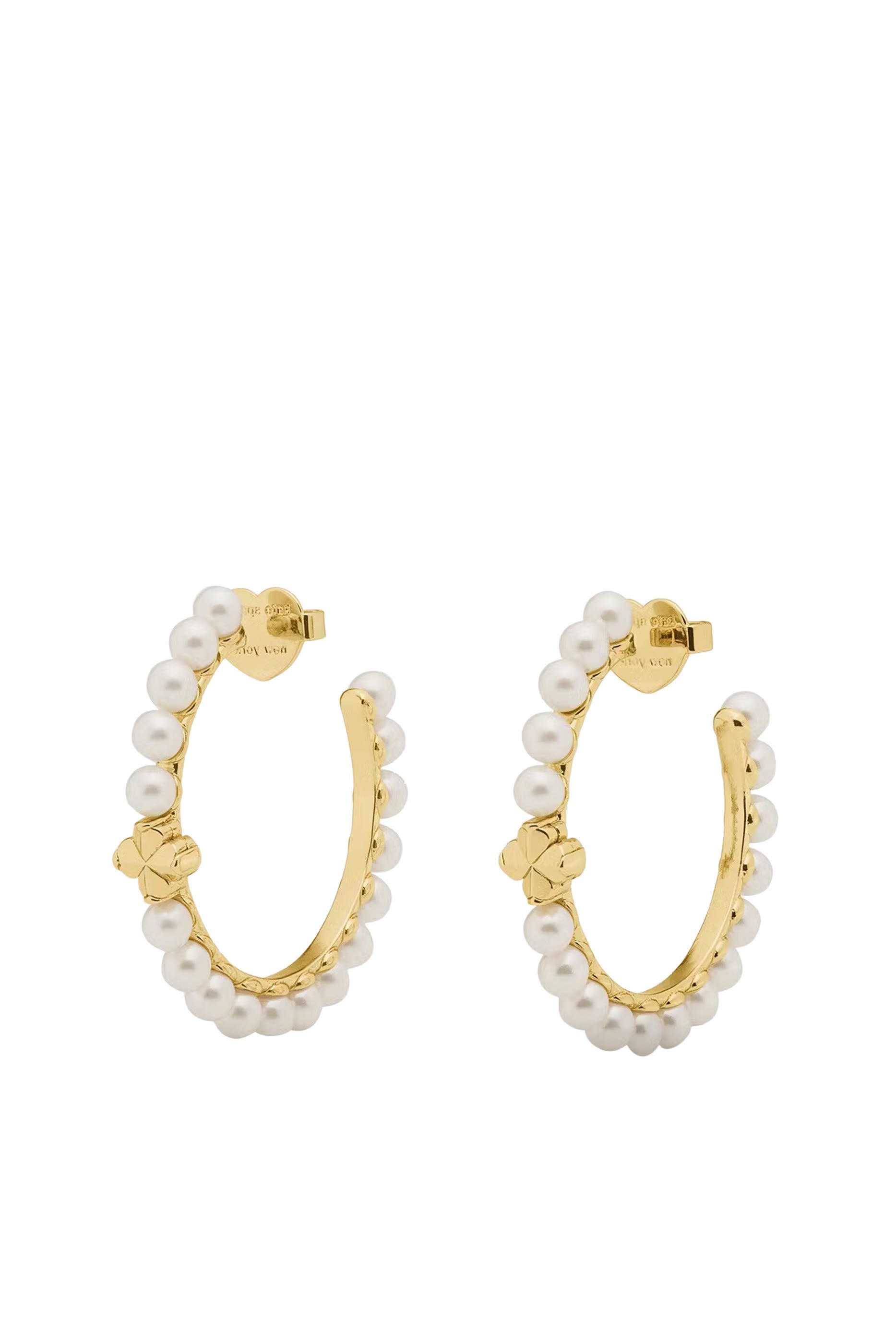 Spade Flower Pearl Hoops, Urea Resin Pearl & Cubic Zirconia