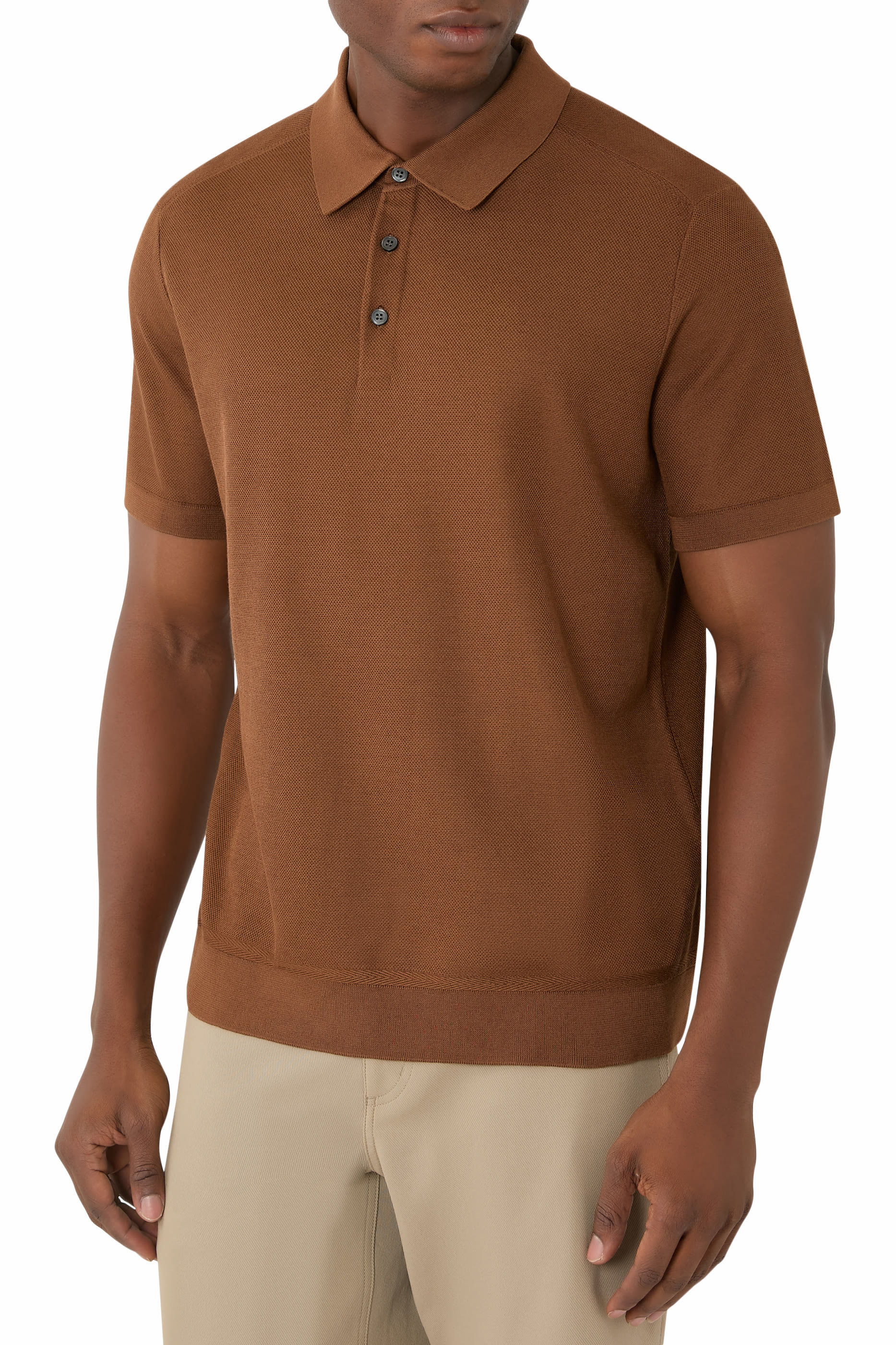 Three-Button Knit Polo Shirt