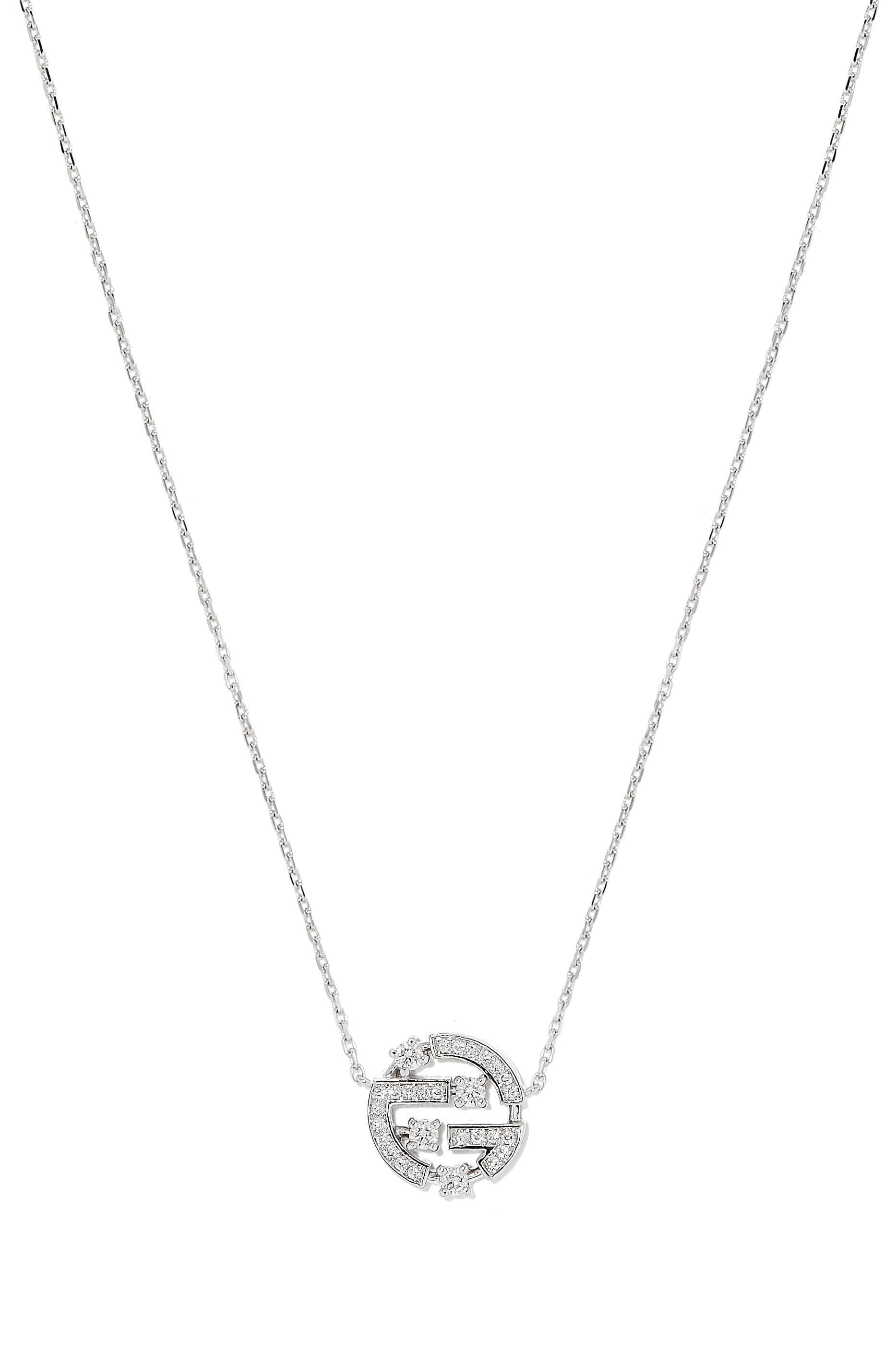 Avenues Mini Chain Necklace, 18k White Gold with Diamonds