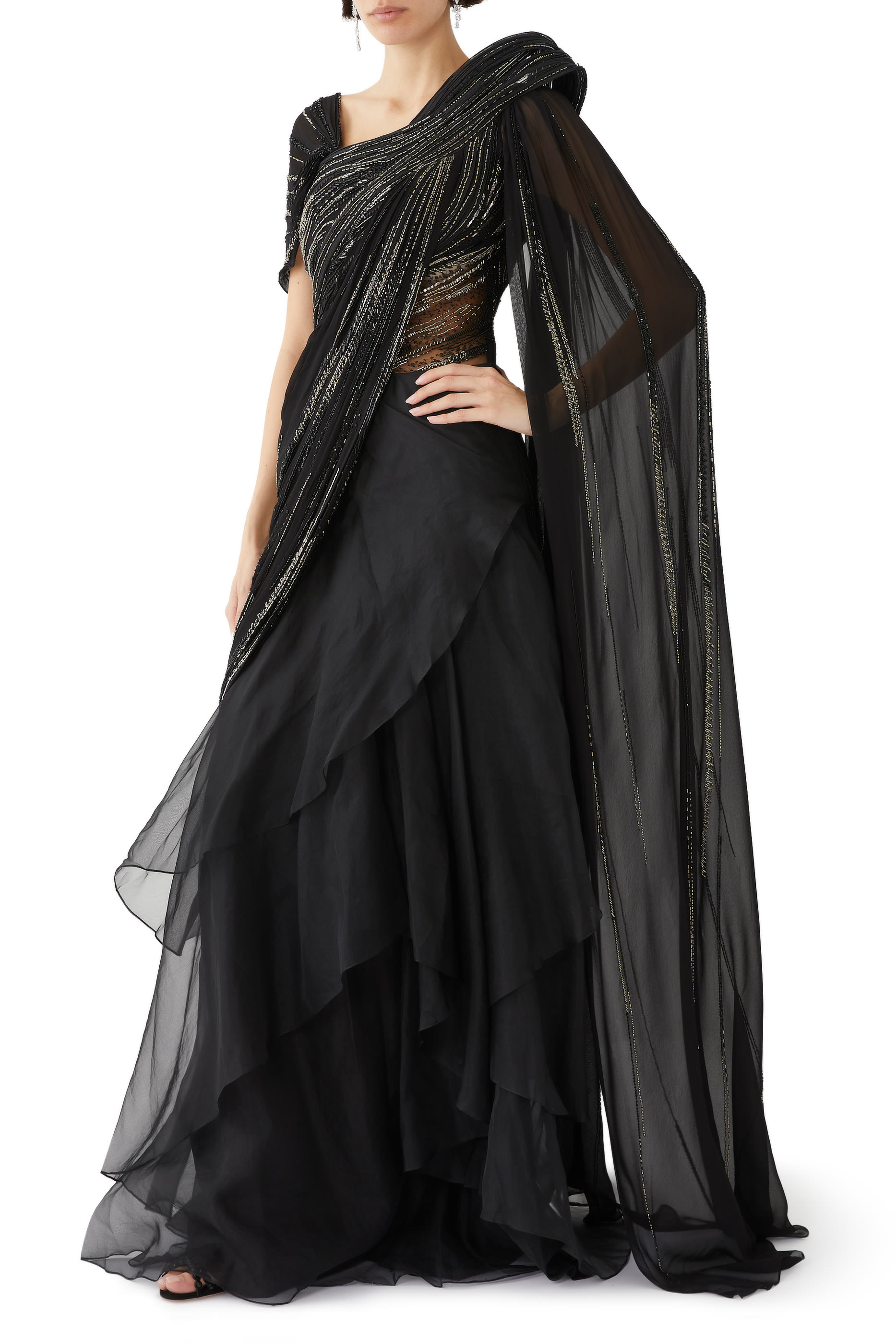 One-Shoulder Saree Gown