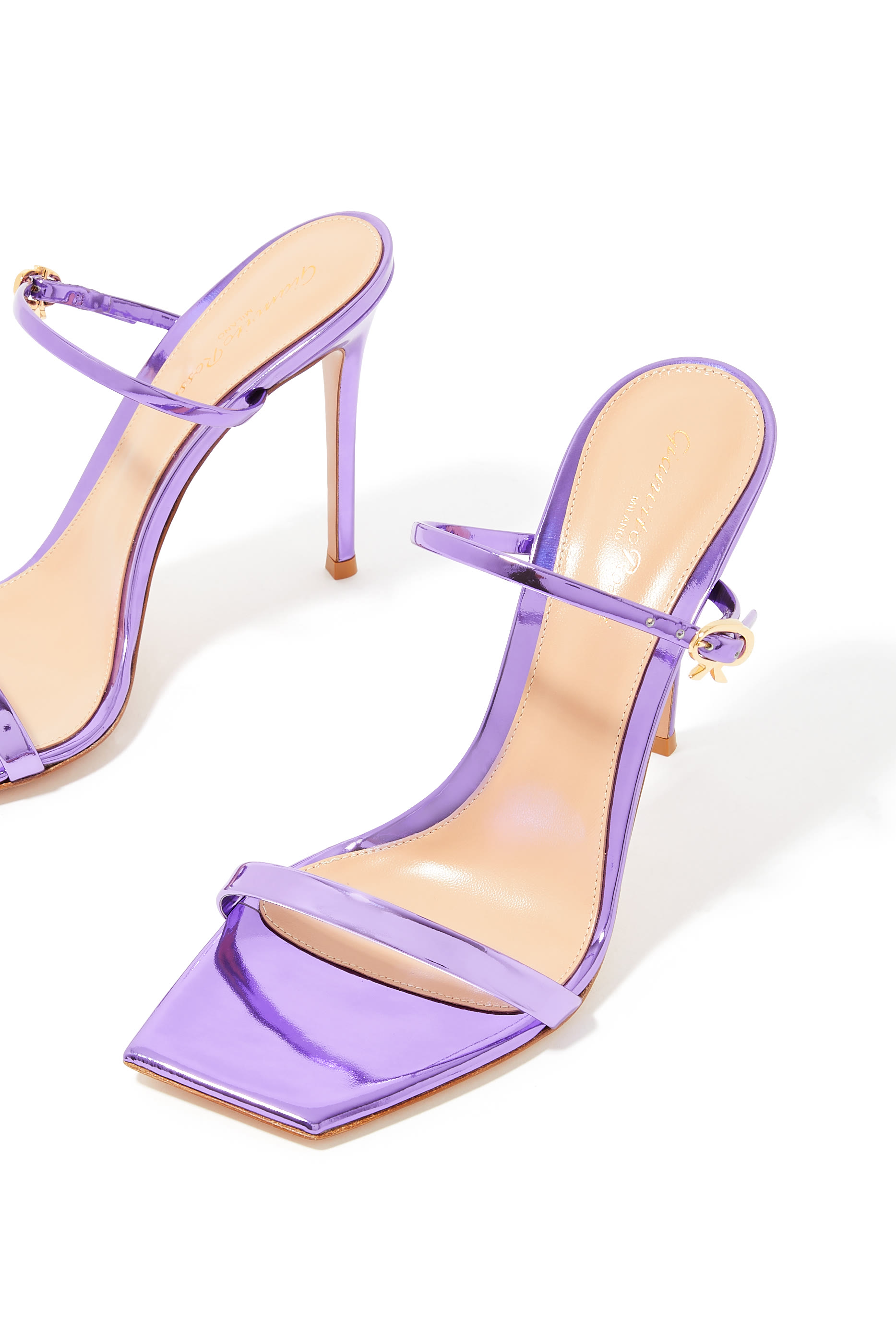 Ribbon 105 Metallic Leather Double Strap Mules