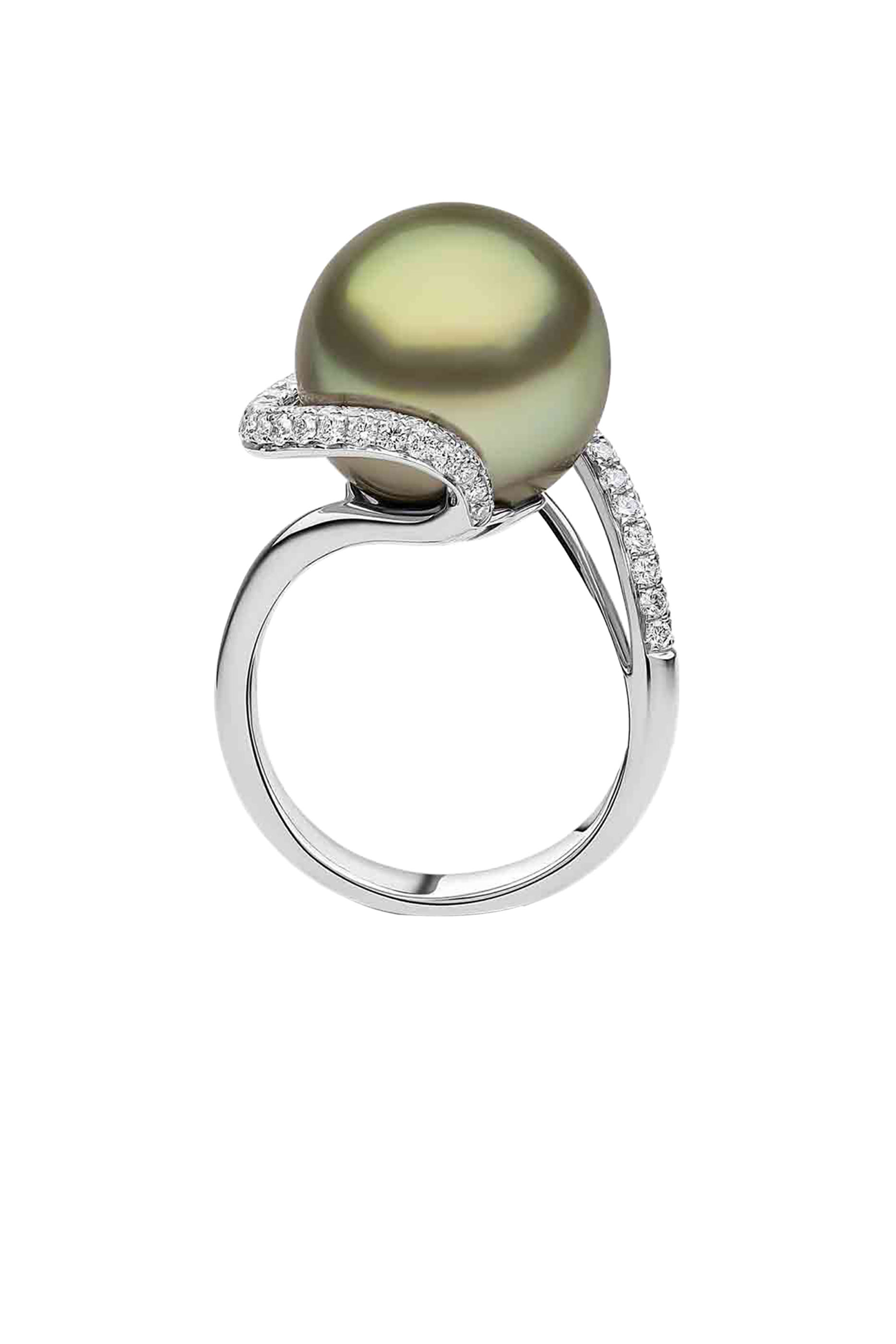  Jazz Ring, 18K White Gold with Tahitian Pearls & Diamonds