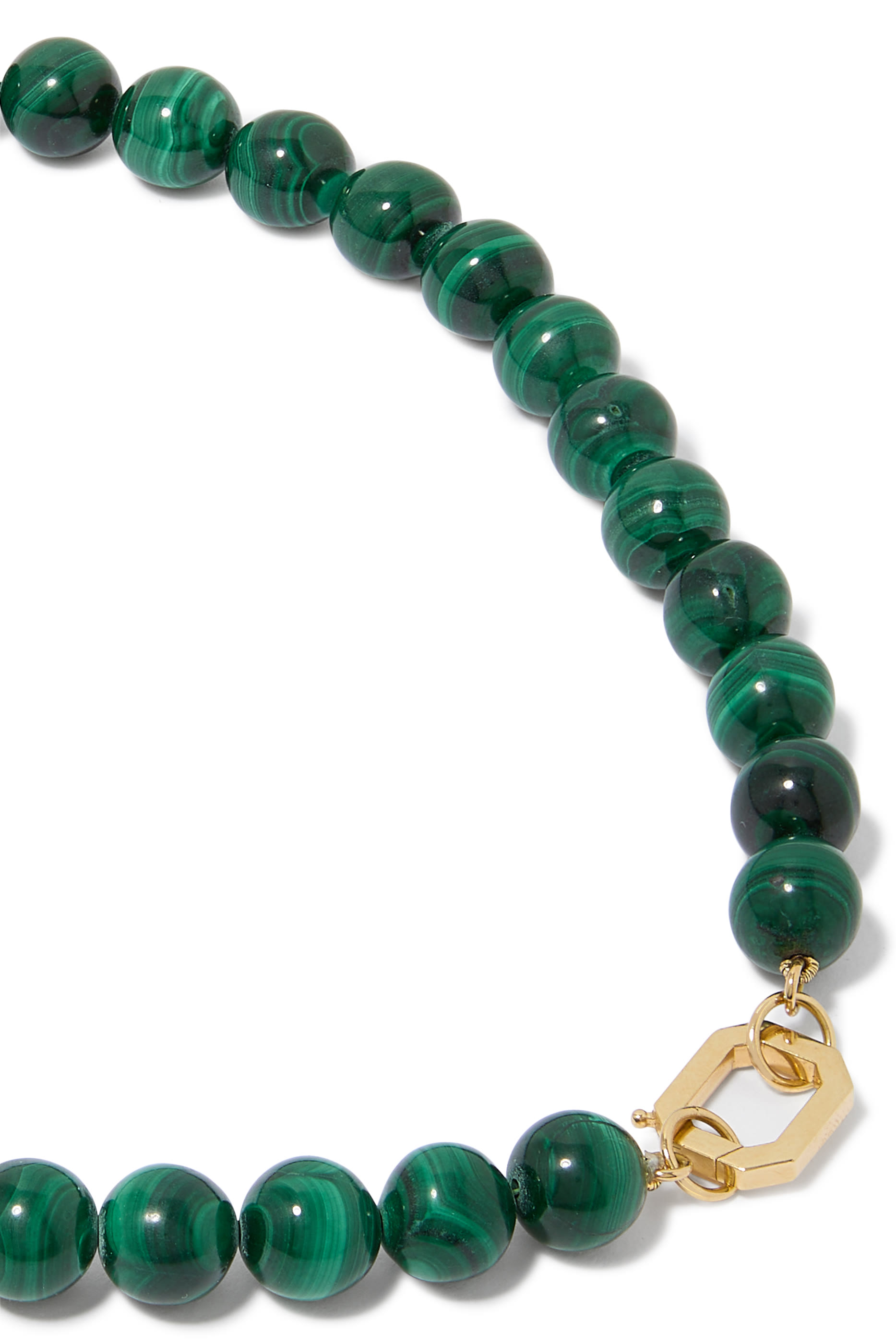 Malachite Beaded Necklace, 18K Yellow Gold