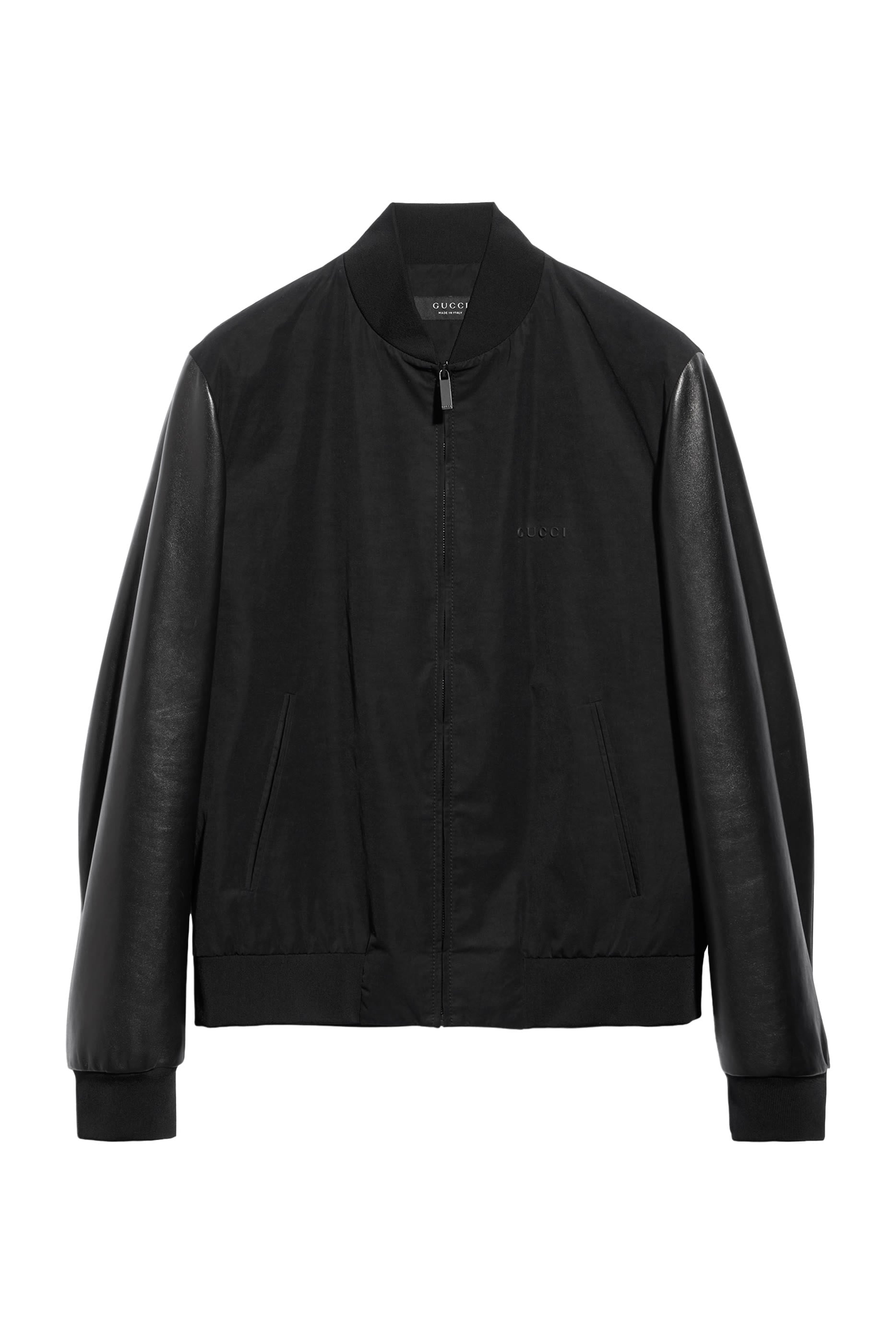 Fabric Bomber Jacket with Nappa Sleeves