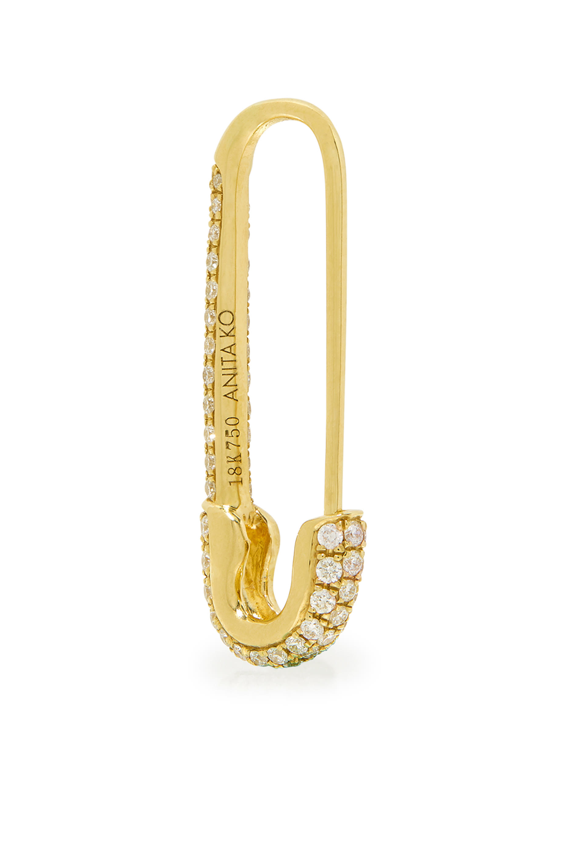 Diamond Safety Pin Single Earring Left, 18k Yellow Gold & Diamonds