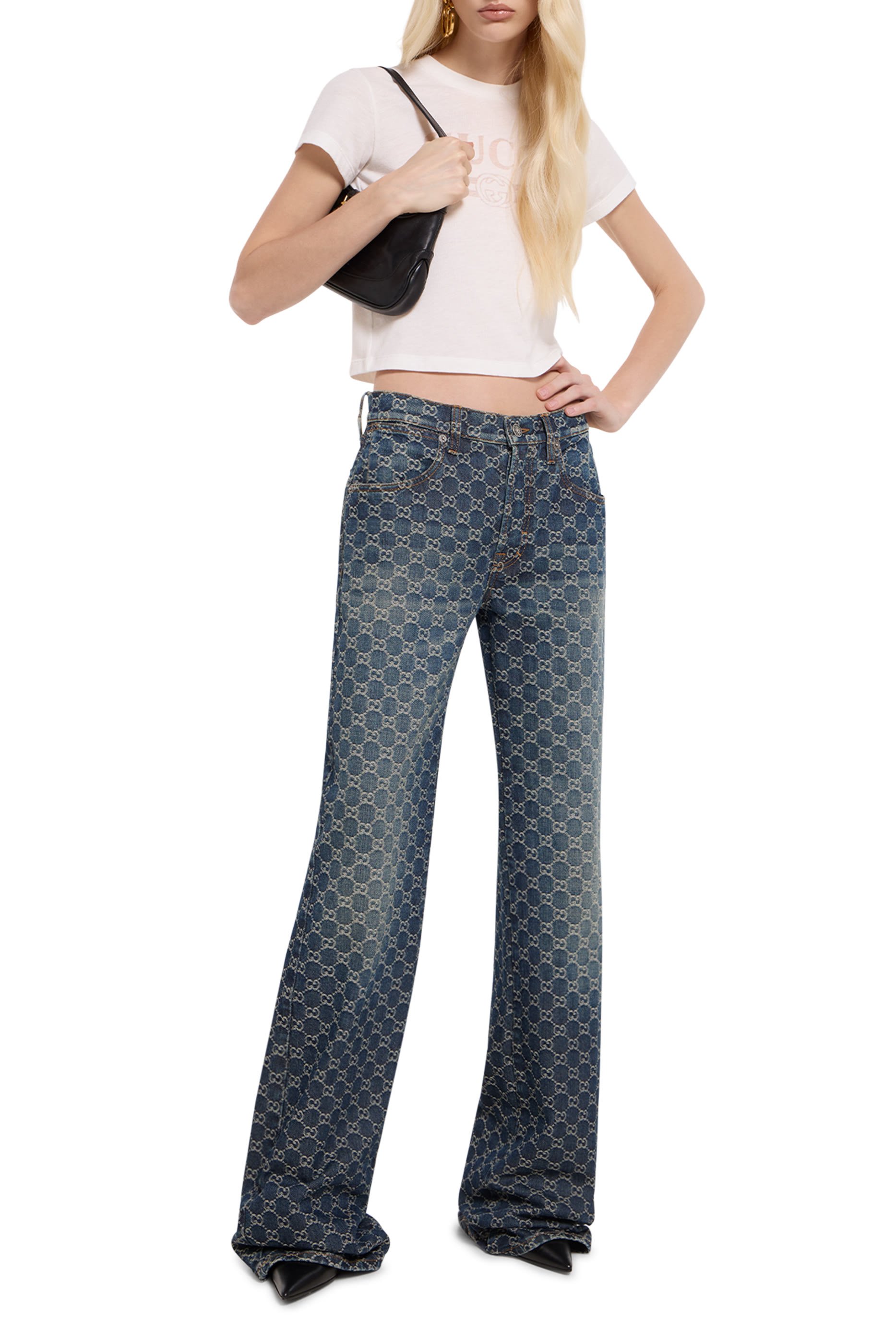  GG Cotton Denim Jacquard Pants