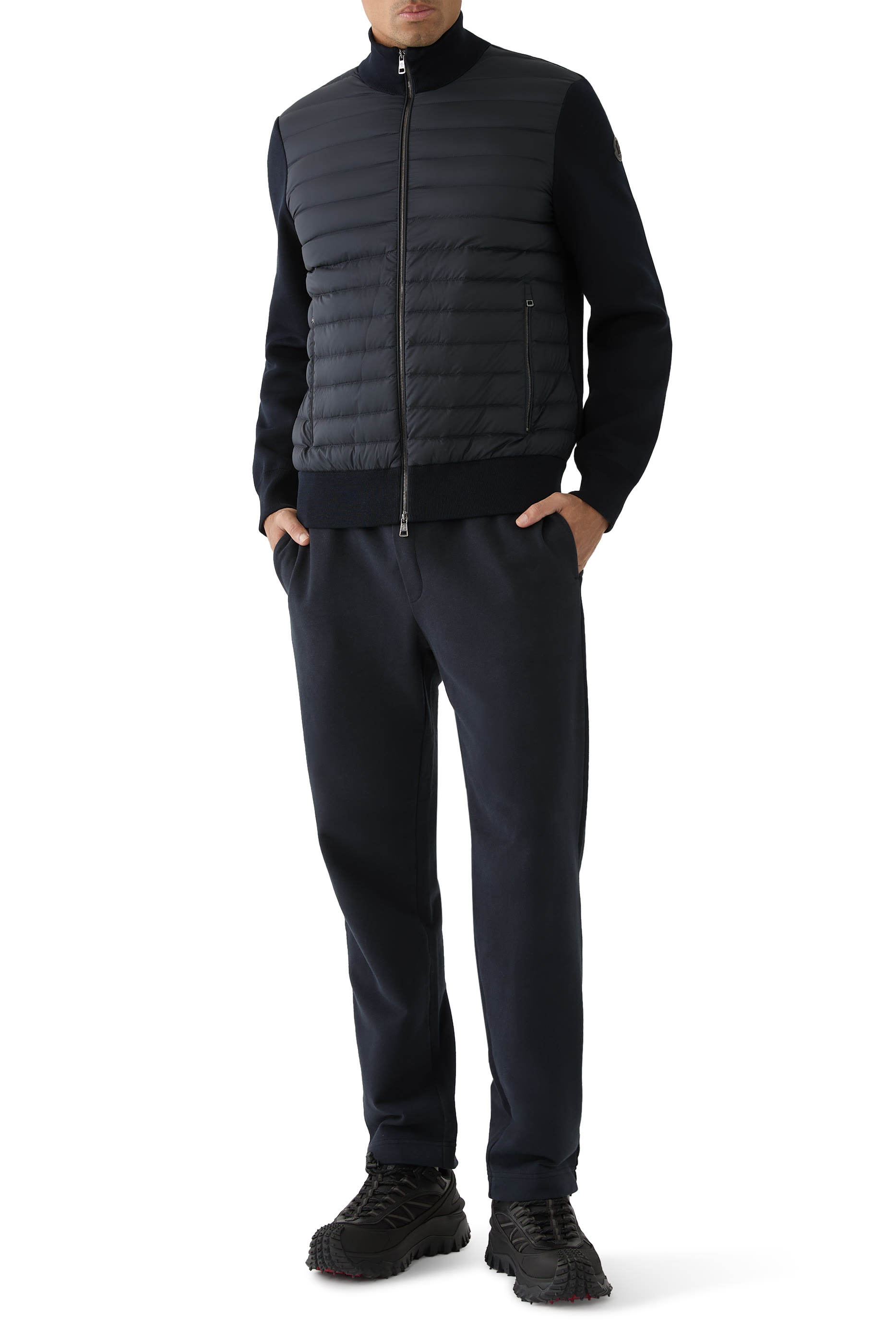 Padded Cr&ecirc;pe Cotton Zip-Up Cardigan