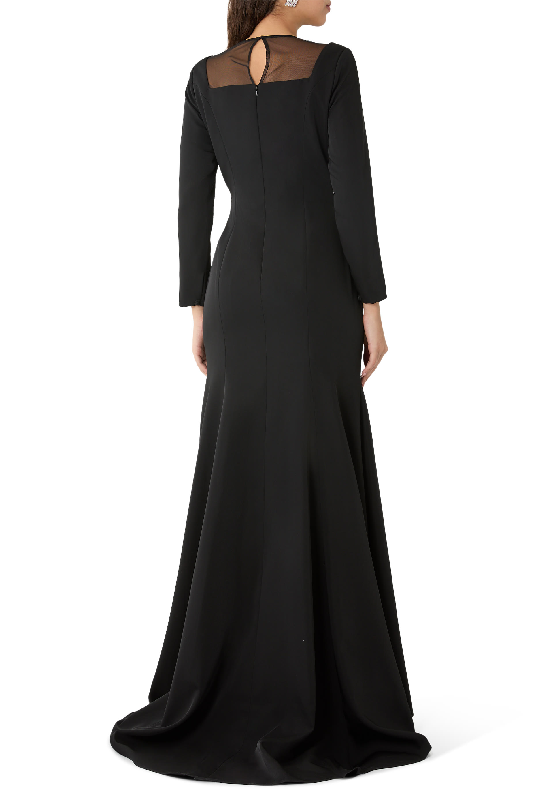 Long Sleeve Illusion Neckline Mermaid Gown