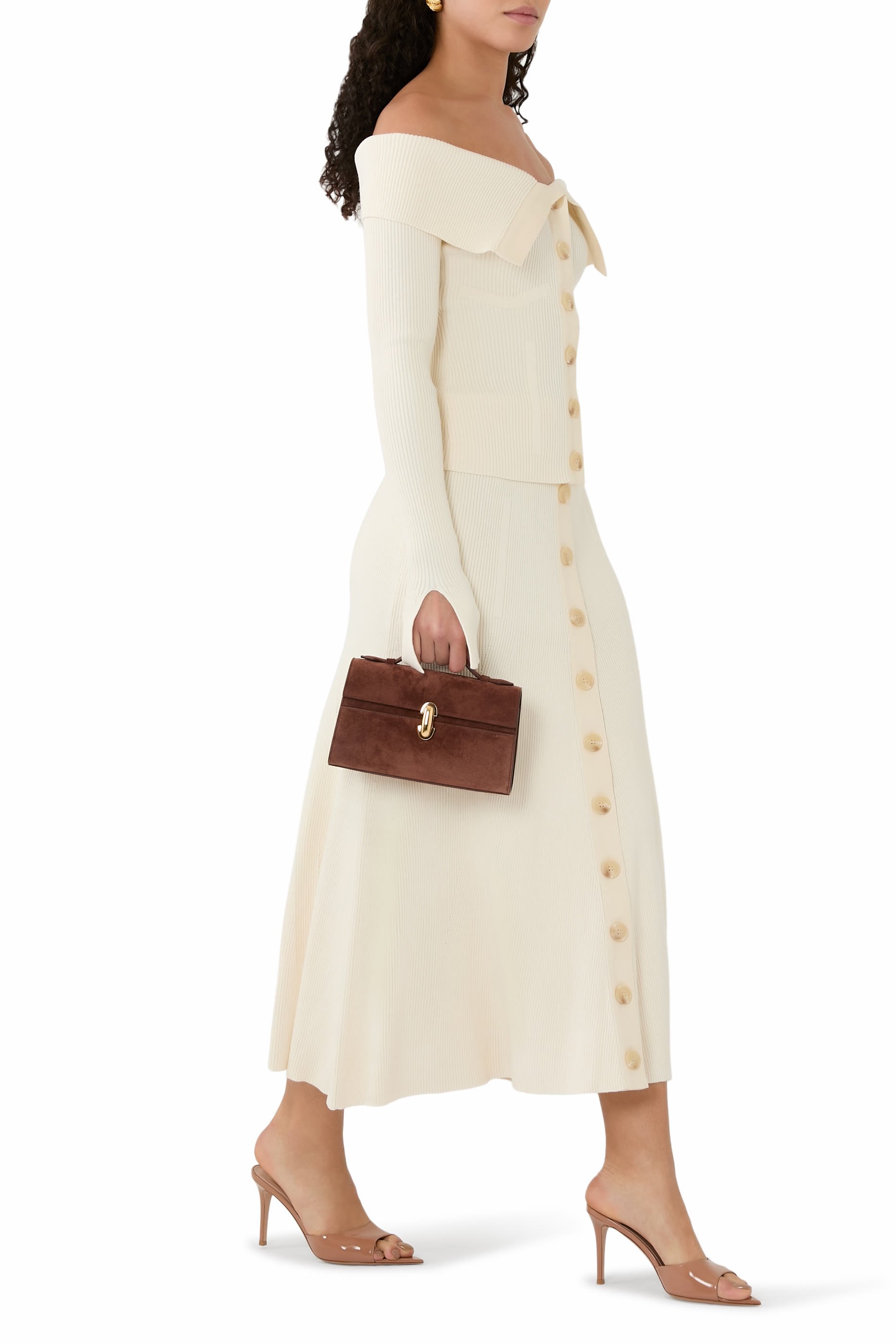 Cotton-Trimmed Ribbed-Knit Midi Skirt