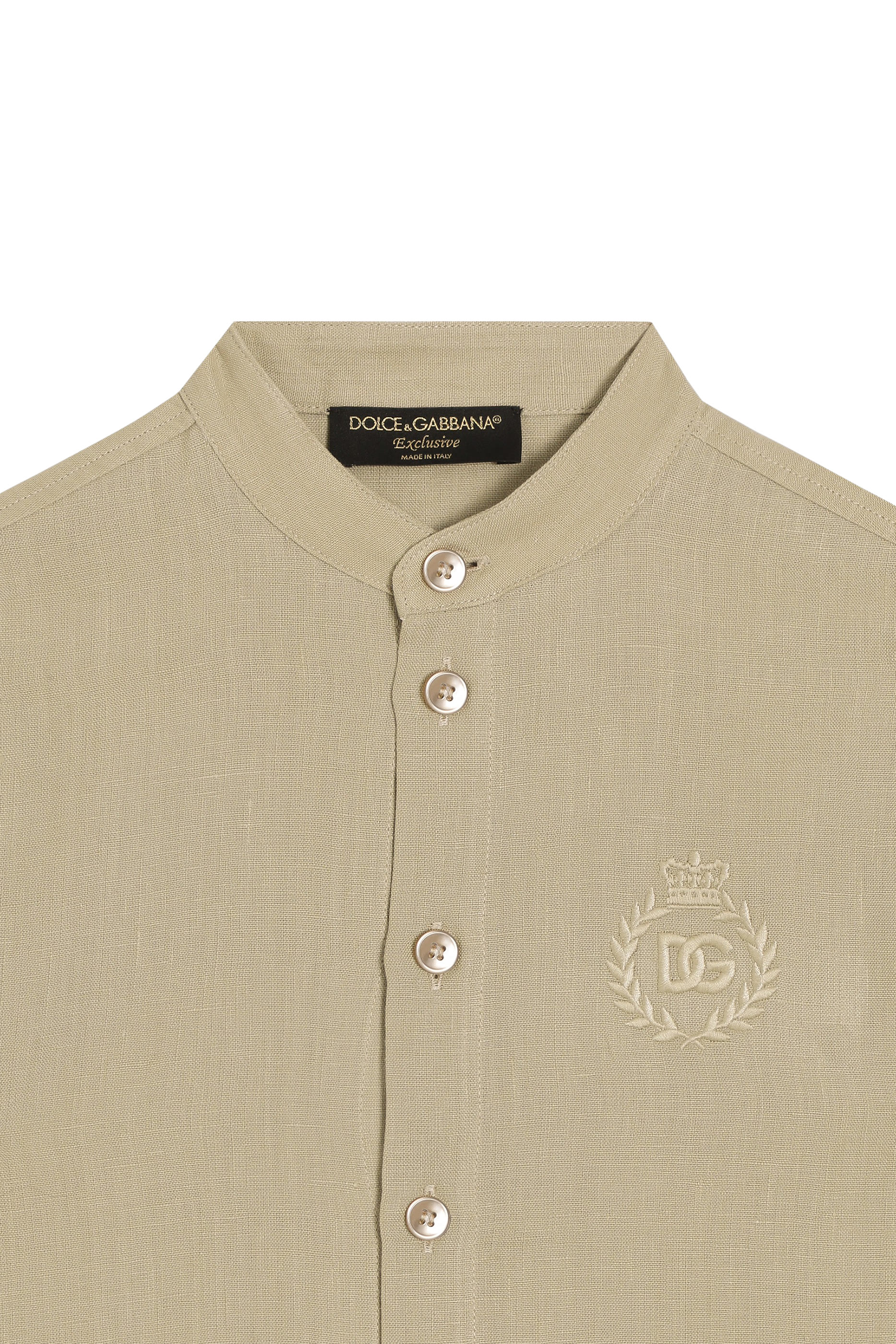 Kids Logo Embroidery Long Sleeves Linen Shirt