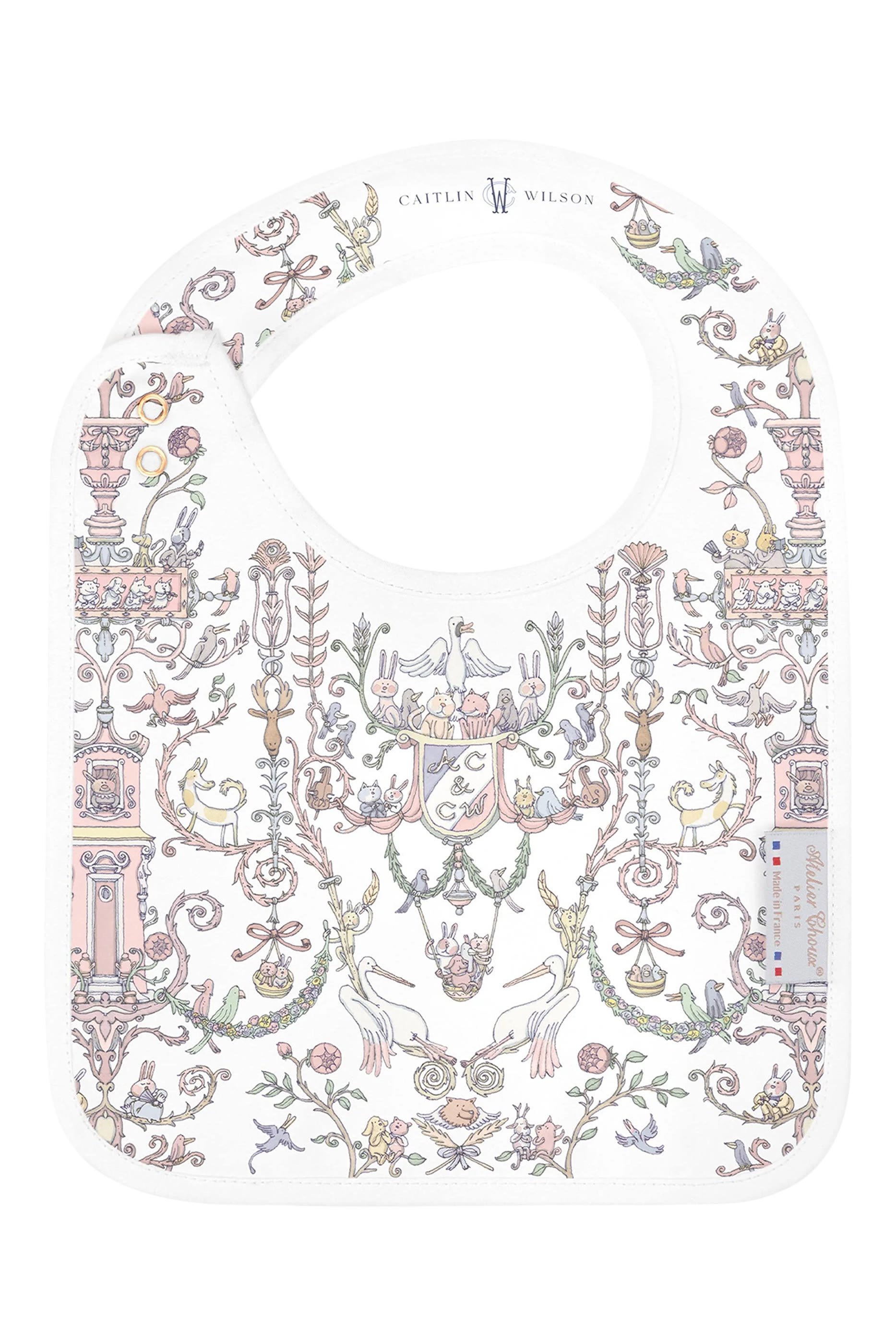Kids Satin Bib - Toile de Jouy Pink &ndash; Atelier Choux & Caitlin Wilson