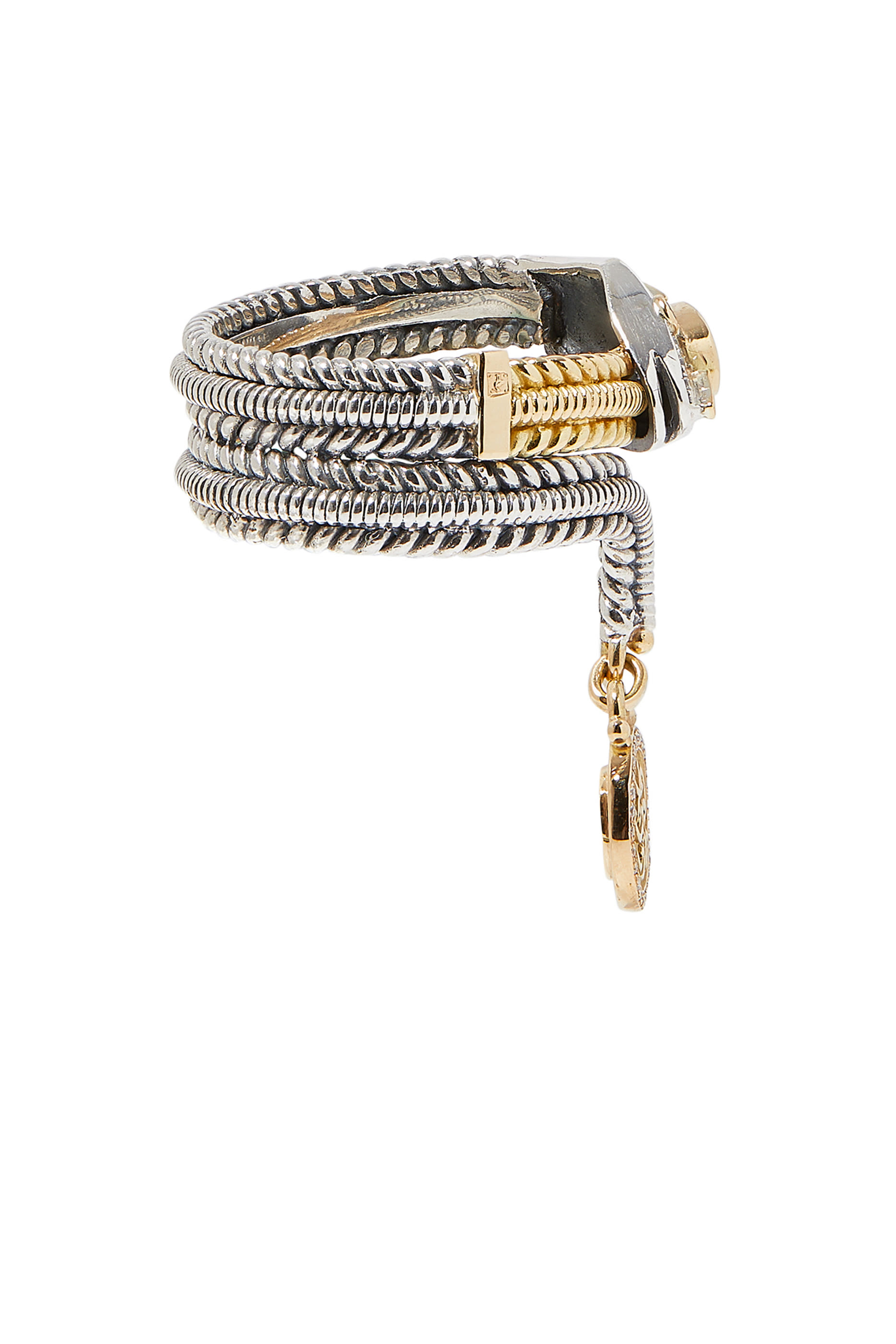 Protection Chain Ring, 18K Yellow Gold & Snake Sapphire and Diamond