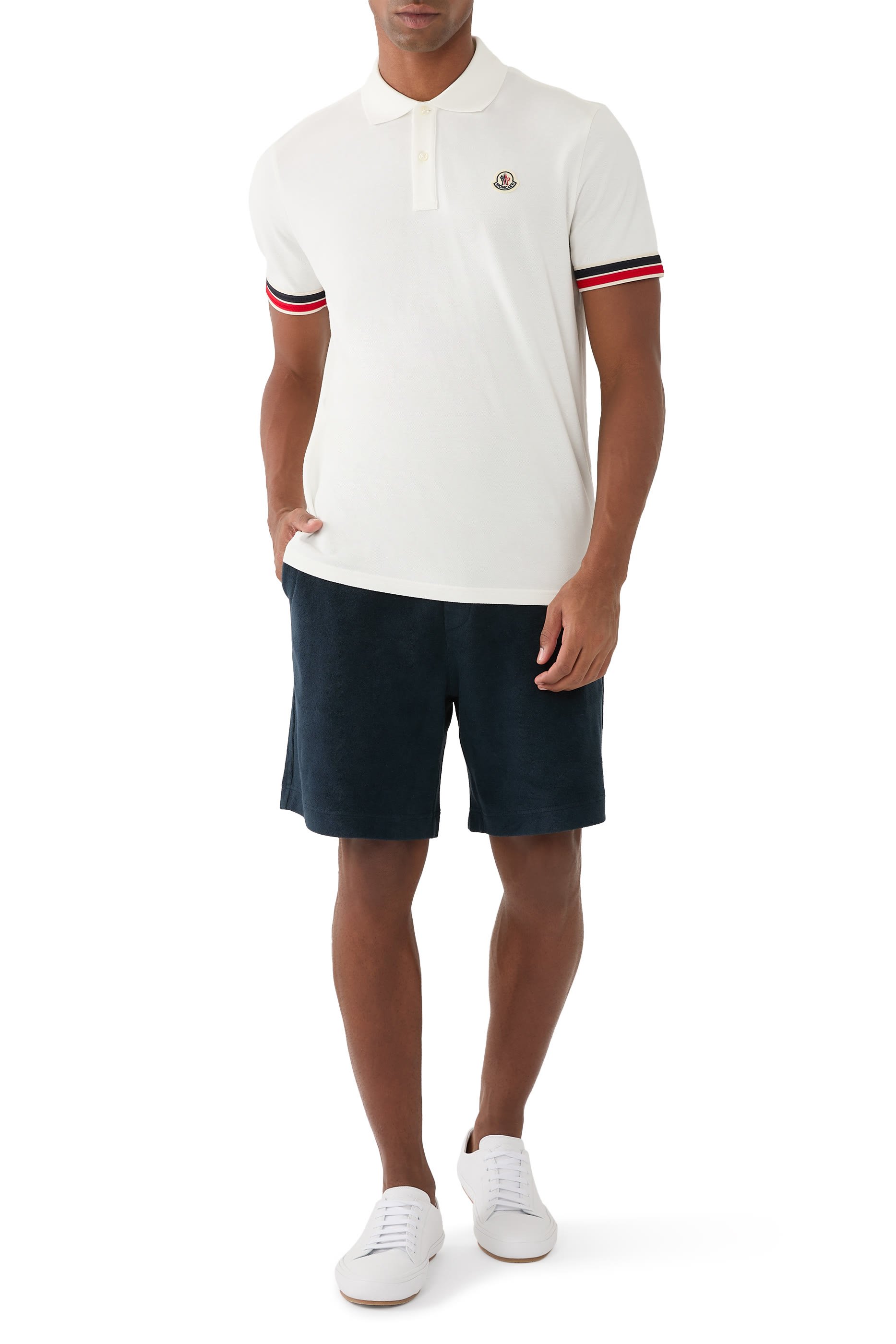 Striped Trim Cotton Piquet Polo Shirt