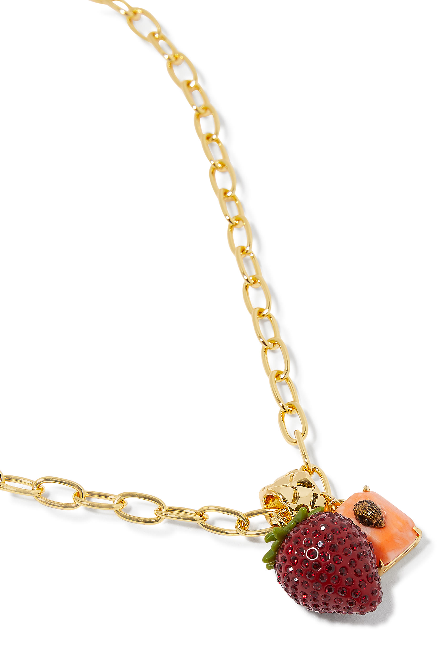 Pav&eacute; Strawberry Pendant Necklace, Brass