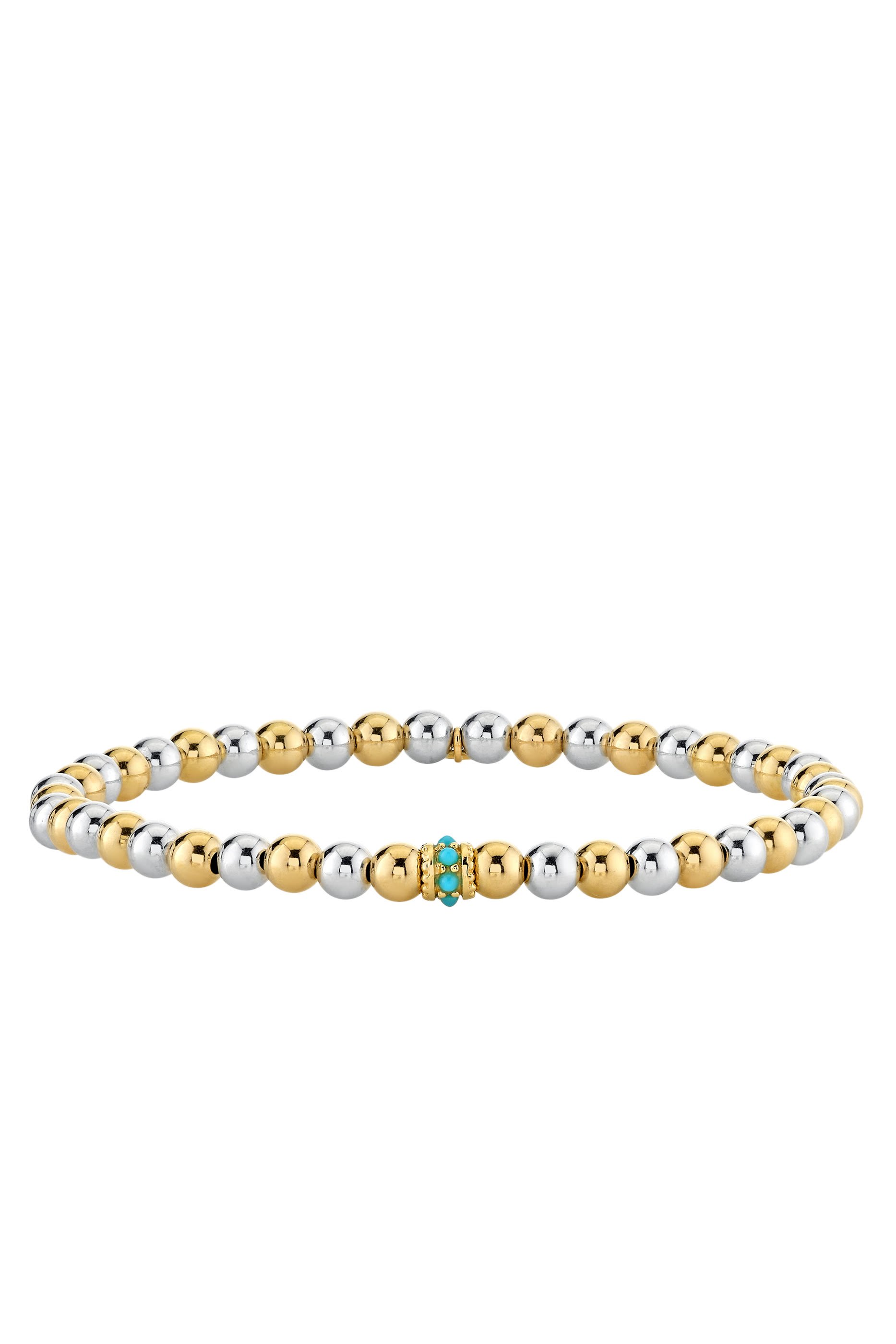 Scallop Rondelle Two-Tone Beaded Bracelet, 14K Yellow Gold & Turquoise