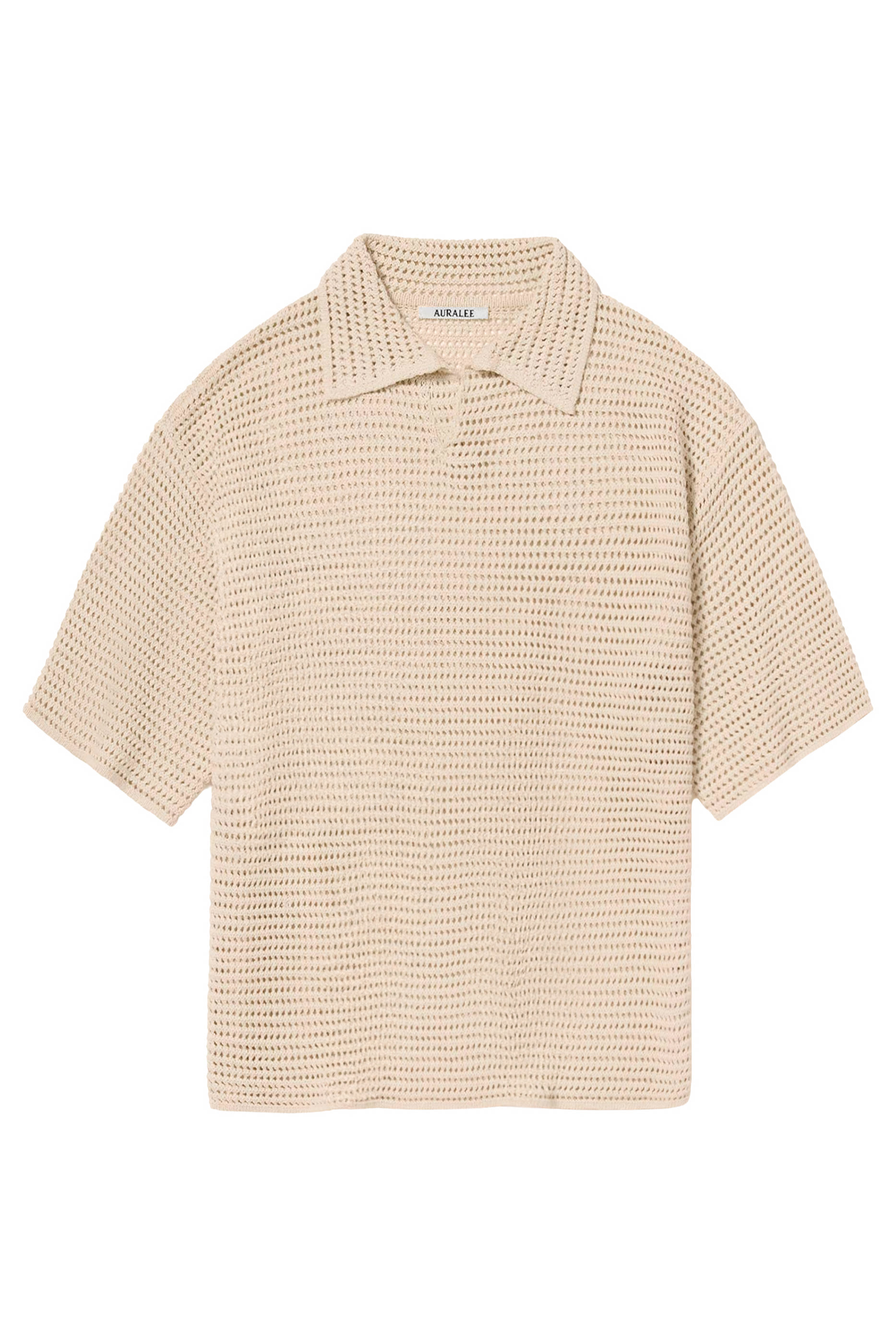 Tussah Silk Cotton Mesh Knit Skipper Polo